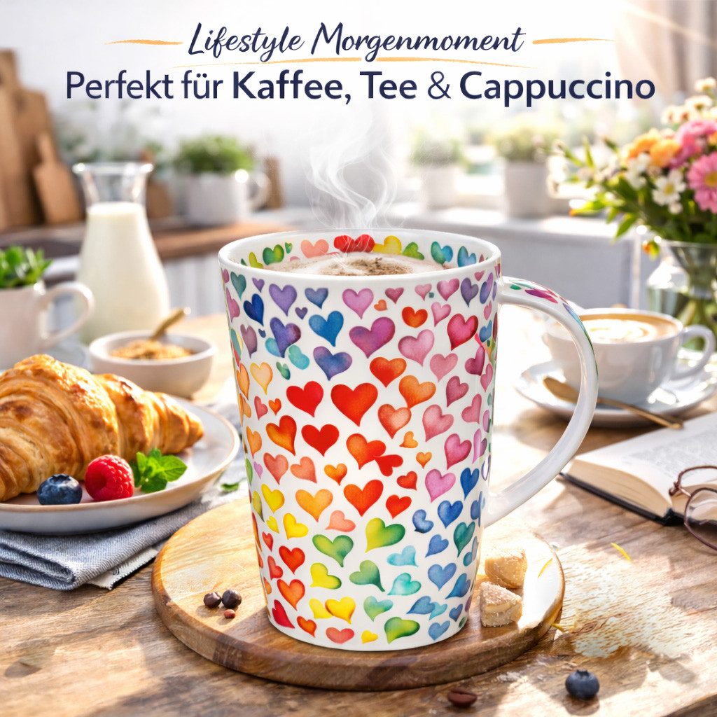 Dunoon Tasse Becher Henley Hot Spots 600 ml Bone China Kaffeetasse 15 cm Teetasse, 1-tlg., Porzellan, Spülmaschinengeeignet