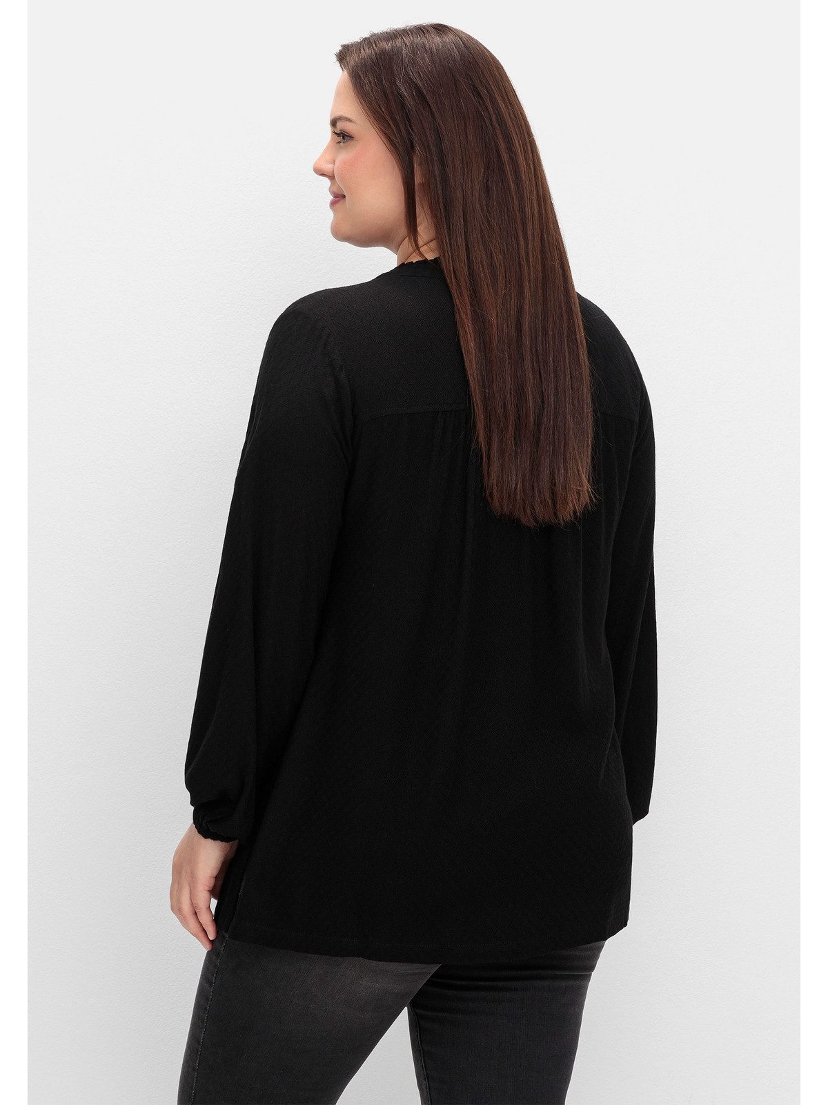 Sheego Tunika Große Größen mit leichter Struktur, Rüsche und Bindeband