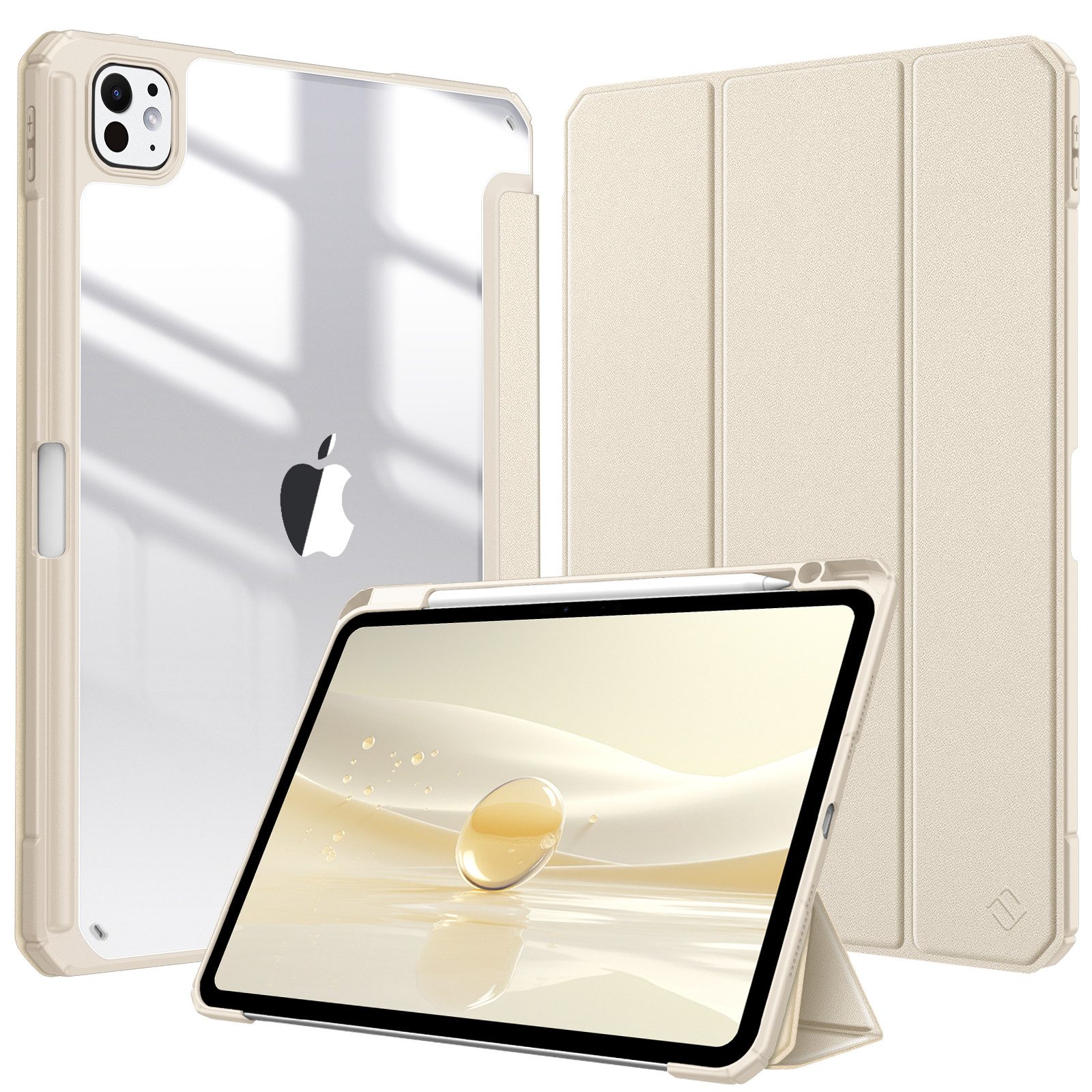Fintie Tablet-Hülle für iPad Pro 11 Zoll (M5/M4) 2025/2024 mit Stifthalter, Stoßfeste Schutzhülle mit transparenter Hartschale auf der Rückseite