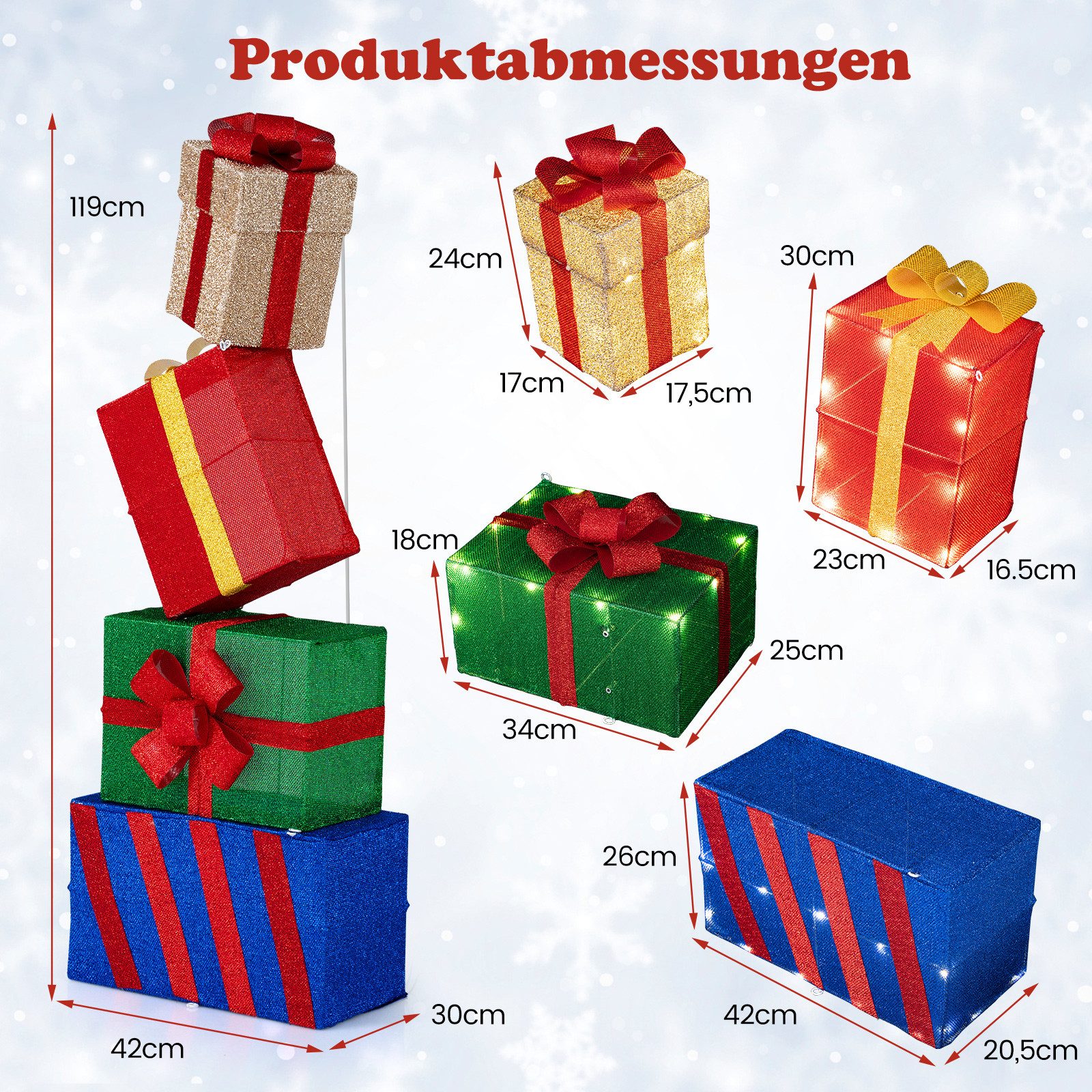 COSTWAY Weihnachtsfigur, LED Geschenkbox, Weihnachtsdeko, Dekoboxen