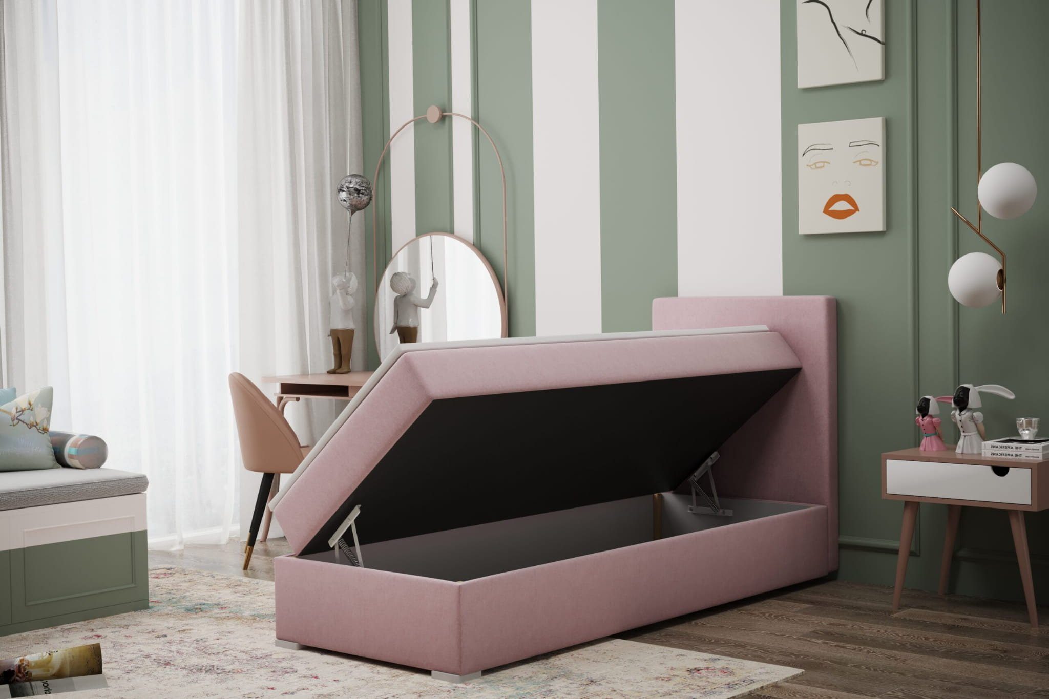 Friderik-EU Boxspringbett AMANDA Einzelbett Kontinentalbett mit Bettkasten und Kissen, mit Topper, mit Bettkasten