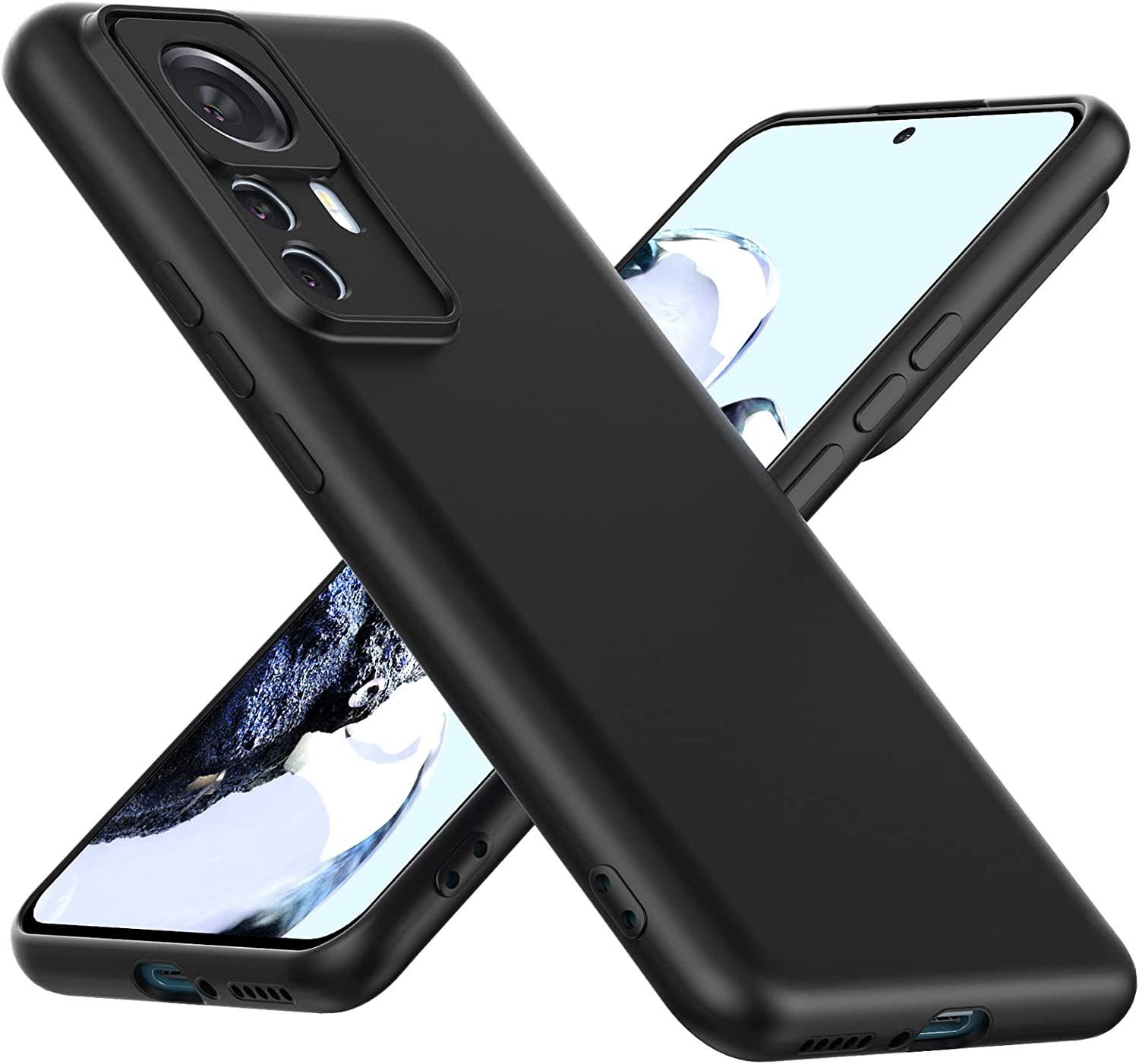 MSM Handyhülle Hülle für Xiaomi 12T / 12T Pro 5G Schwarz Matt Silikon Schutz Slim