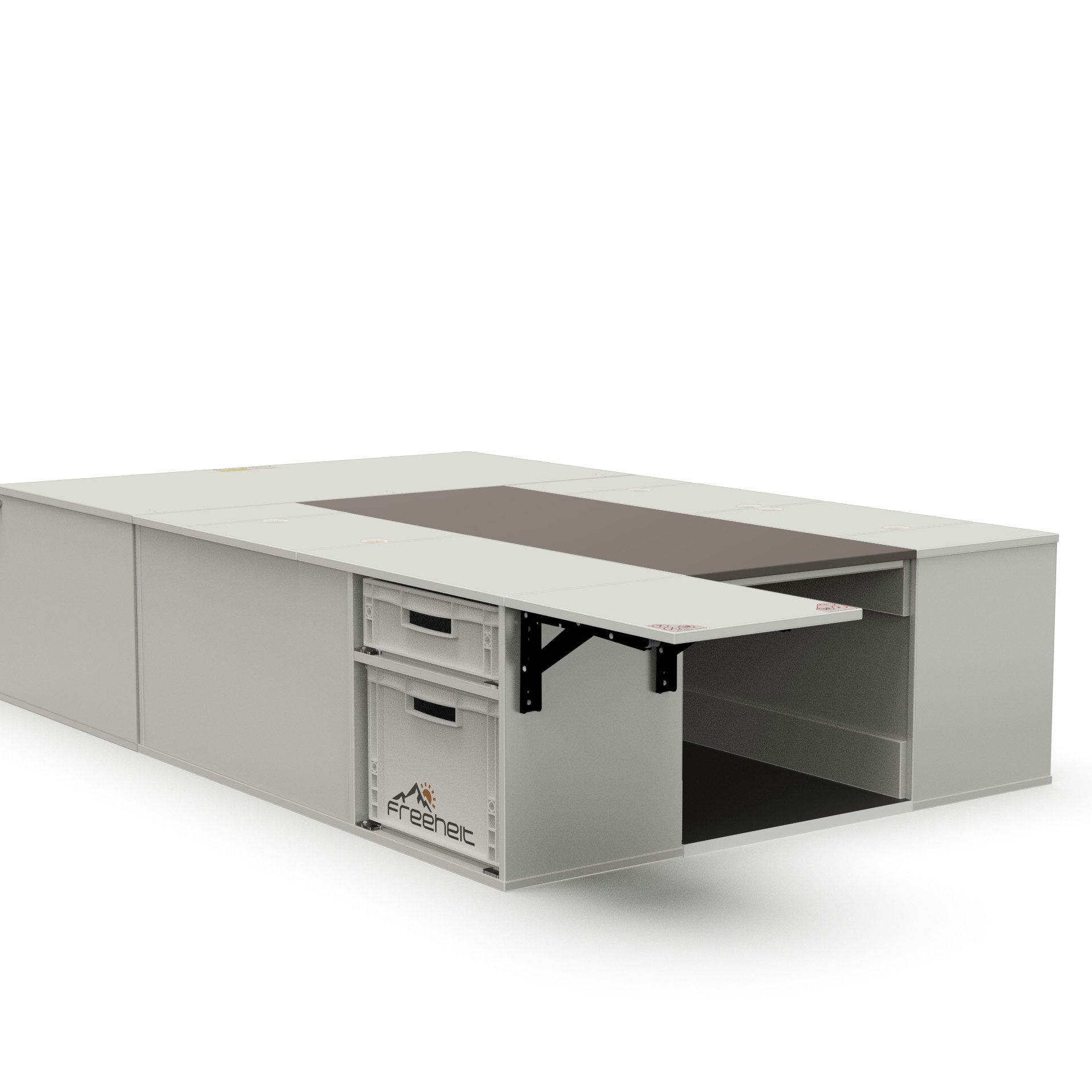 freeheit Schrankmodule (Campingbox mit Bett und Tisch, Kocherschublade Dometic CFF35) Van Kastenwagen Kombi Freeheit Kombiflex 2001