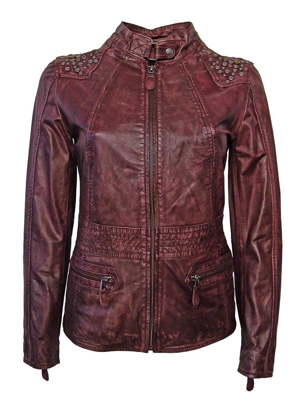 Aniston by BAUR Lederjacke Aniston Damen Lammnappalederjacke mit Nieten,  bordeaux