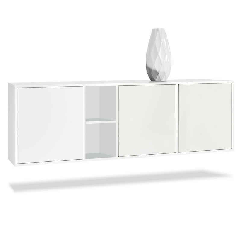 Vladon Sideboard Cuba (Kommode, mit 3 Türen und 2 offene Fächer), Weiß matt (182 x 53 x 35 cm)