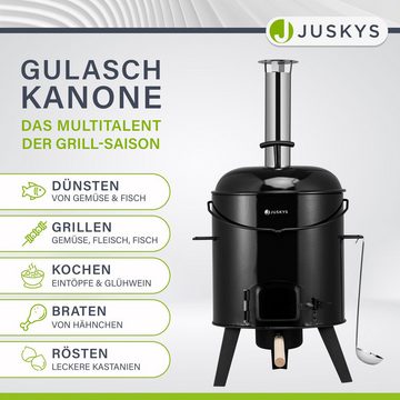 Juskys Holzkohlegrill Gulaschkanone, Aus Edelstahl mit Kessel (17 L), Pfanne und Grillhähnchenteller