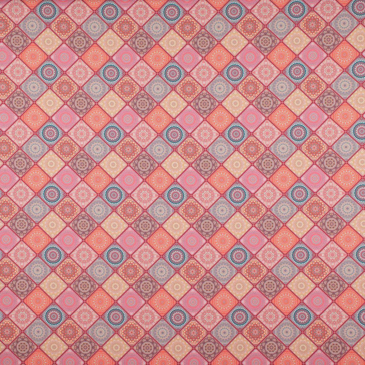 SCHÖNER LEBEN. Stoff Outdoorstoff polsterfähig Multiles Ornamente pink bunt 1,60m Breite, abwaschbar