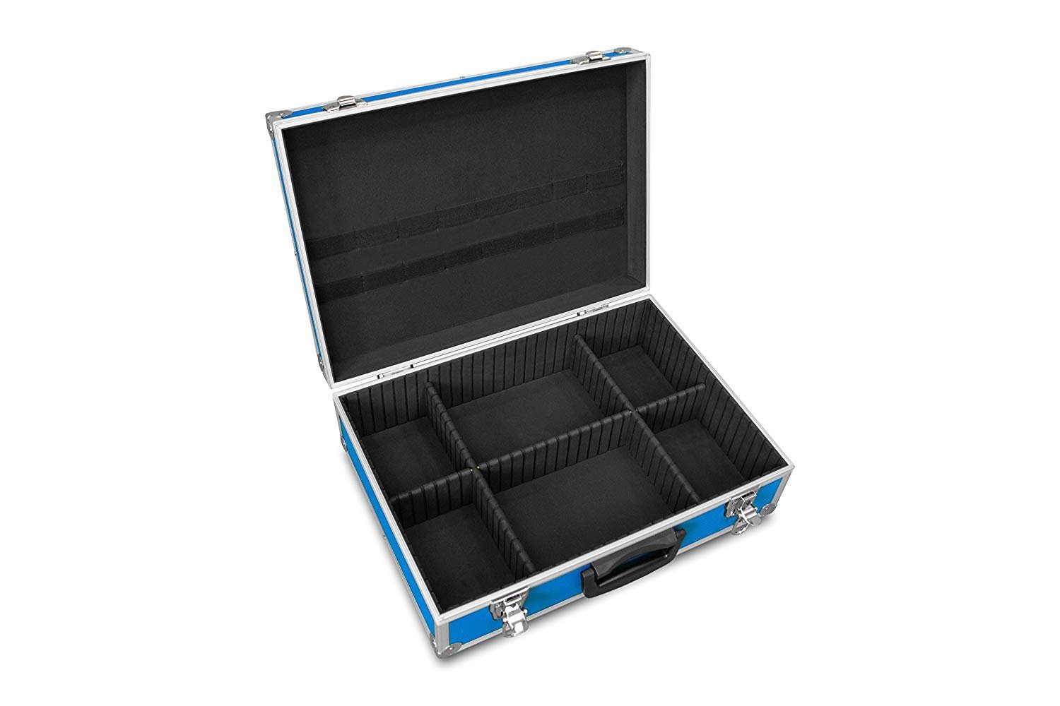 blau (1 GORANDO St) Werkzeugkoffer Würfelschaum Transportkoffer Alukoffer Aluminiumrahmen 44x30x13cm