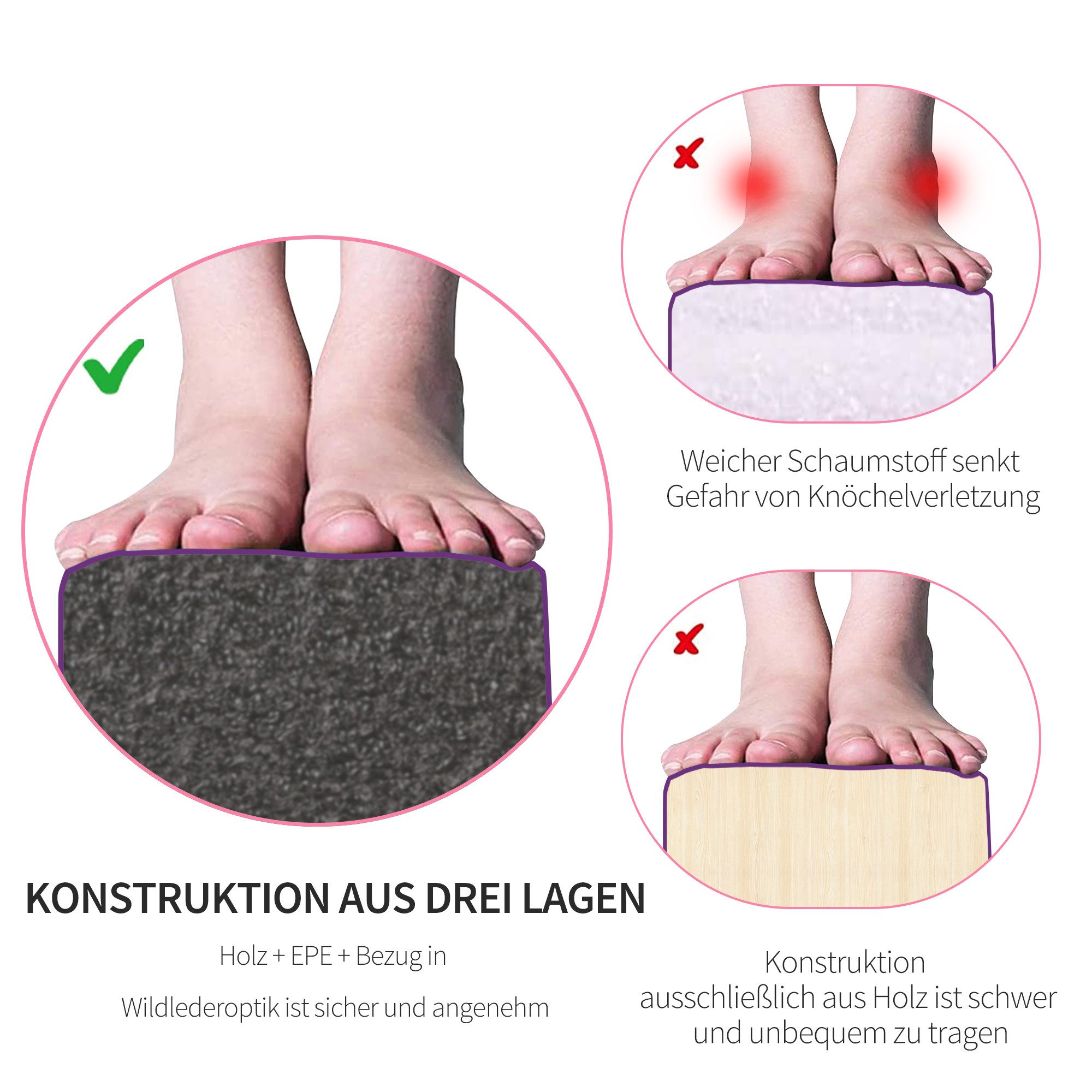 HOMCOM Balancetrainer 210 cm Schwebebalken klappbar Turnbalken Indoor Outdoor, bis 120 kg, 210 x 10 x 6,5 cm, Violett