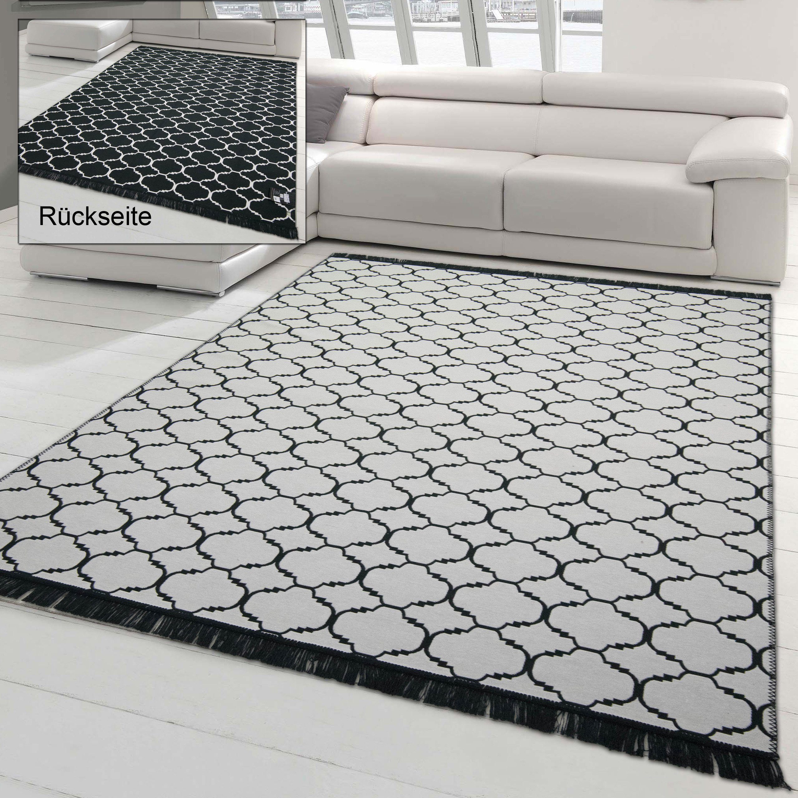 Teppich, creme, waschbar, weiß schwarz Outdoorteppich & rechteckig Outdoor beidseitiges In- Teppich-Traum, Design