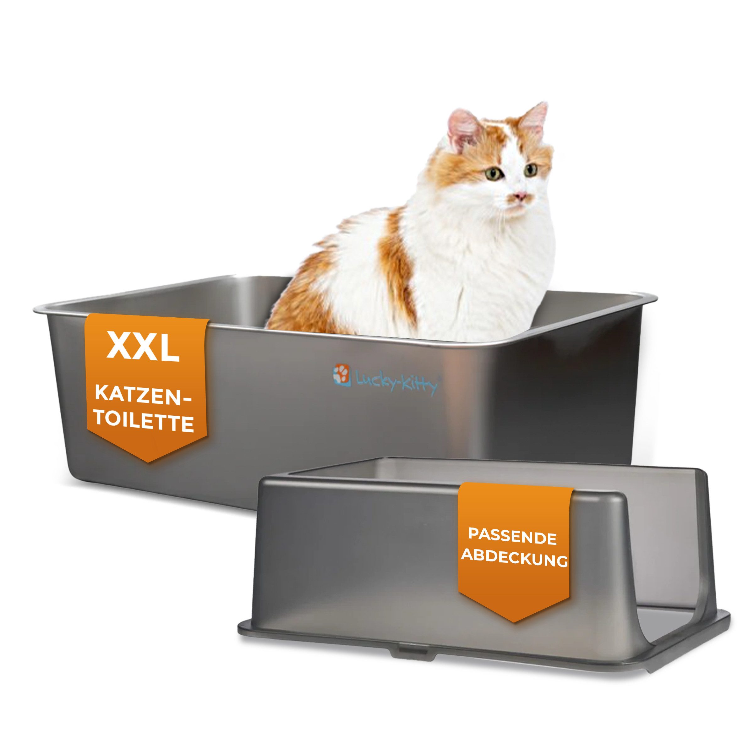 Marchul 2er Set Edelstahl Katzentoiletten XL - 60x40x31cm Mit Deckel & Zubehör
