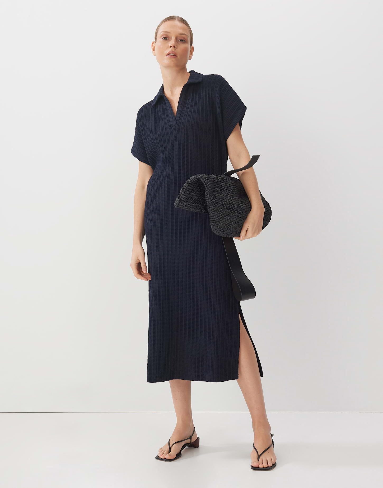 Strickkleid Kaftankleid QAMIBI aus Jersey mit Lochmuster
