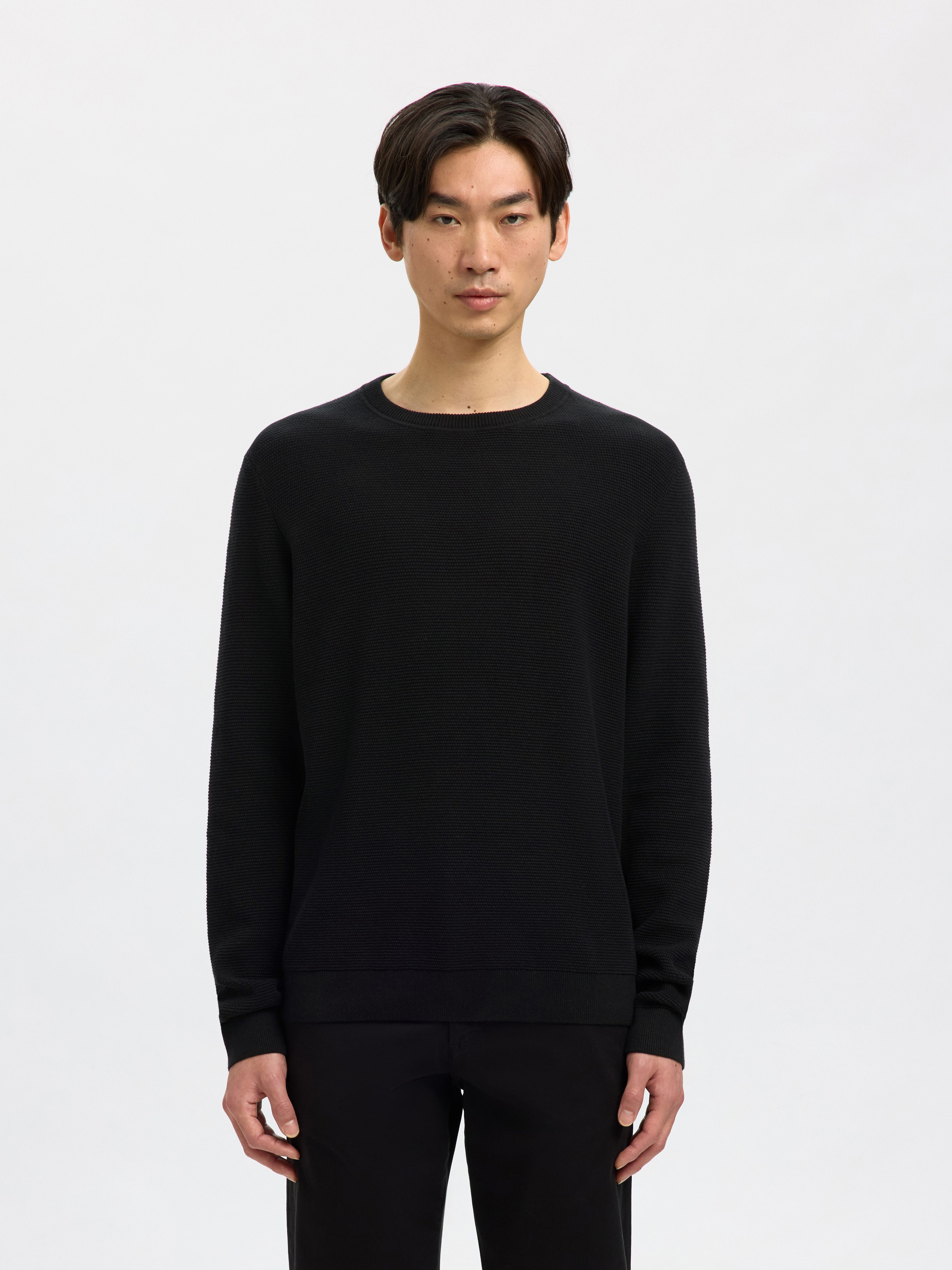 Selected Rundhalspullover SLHROSS LS KNIT STRUCTURE CREW NECK NOOS Baumwolle, regular fit
