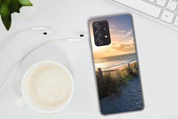 MuchoWow Handyhülle Sonnenuntergang - Strand - Düne - Gras - Bank, Phone Case, Handyhülle Samsung Galaxy A53, Silikon, Schutzhülle