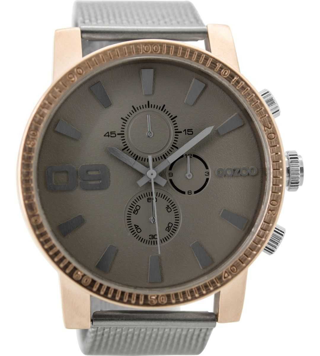 OOZOO Quarzuhr XXL Herrenuhr C9437 Grau/Rose Meshband Silberfarben 50 mm C9437