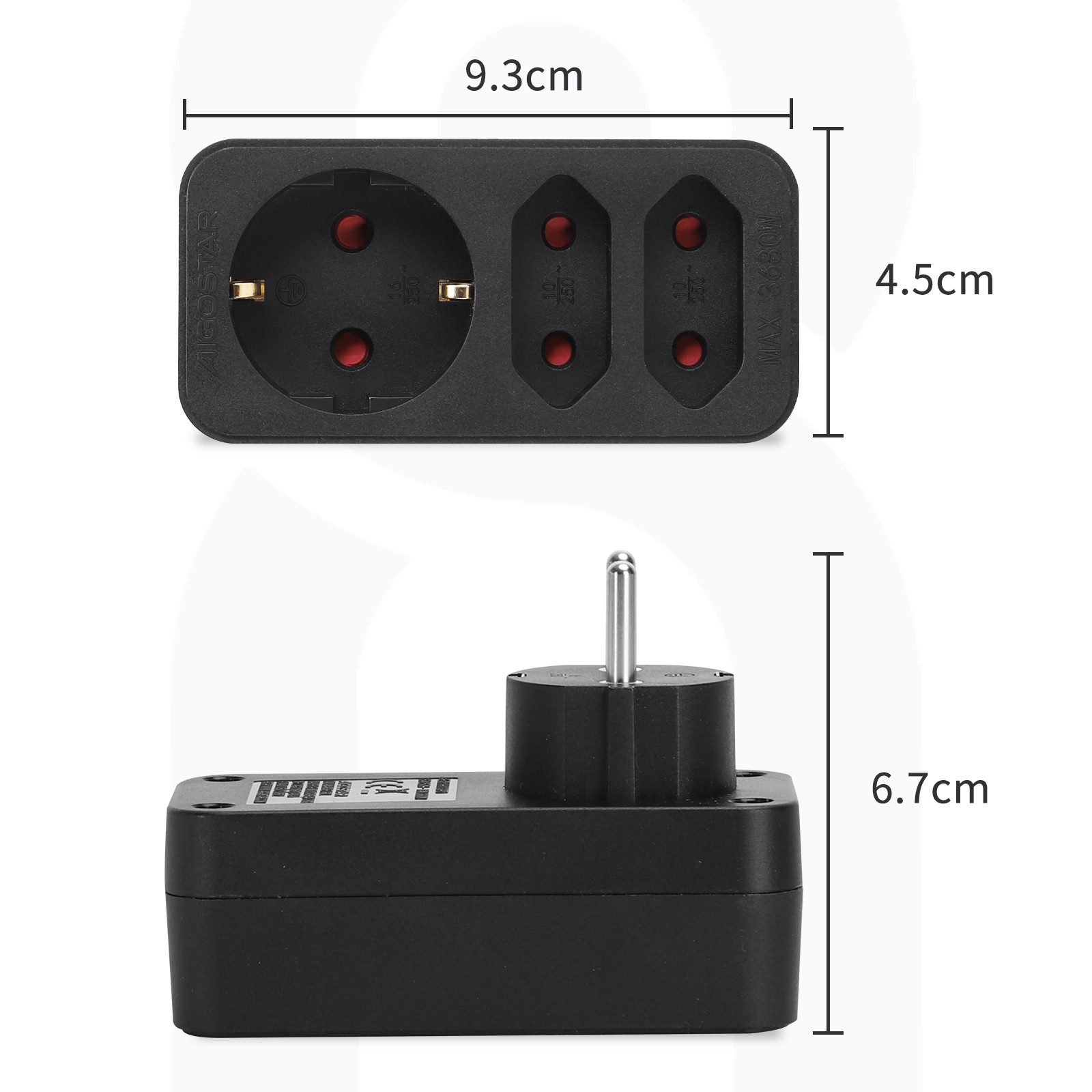 Aigostar Steckdosenadapter 3-fach Mehrfachsteckdose Tragbar für Steckdose Mehrfachsteckdose