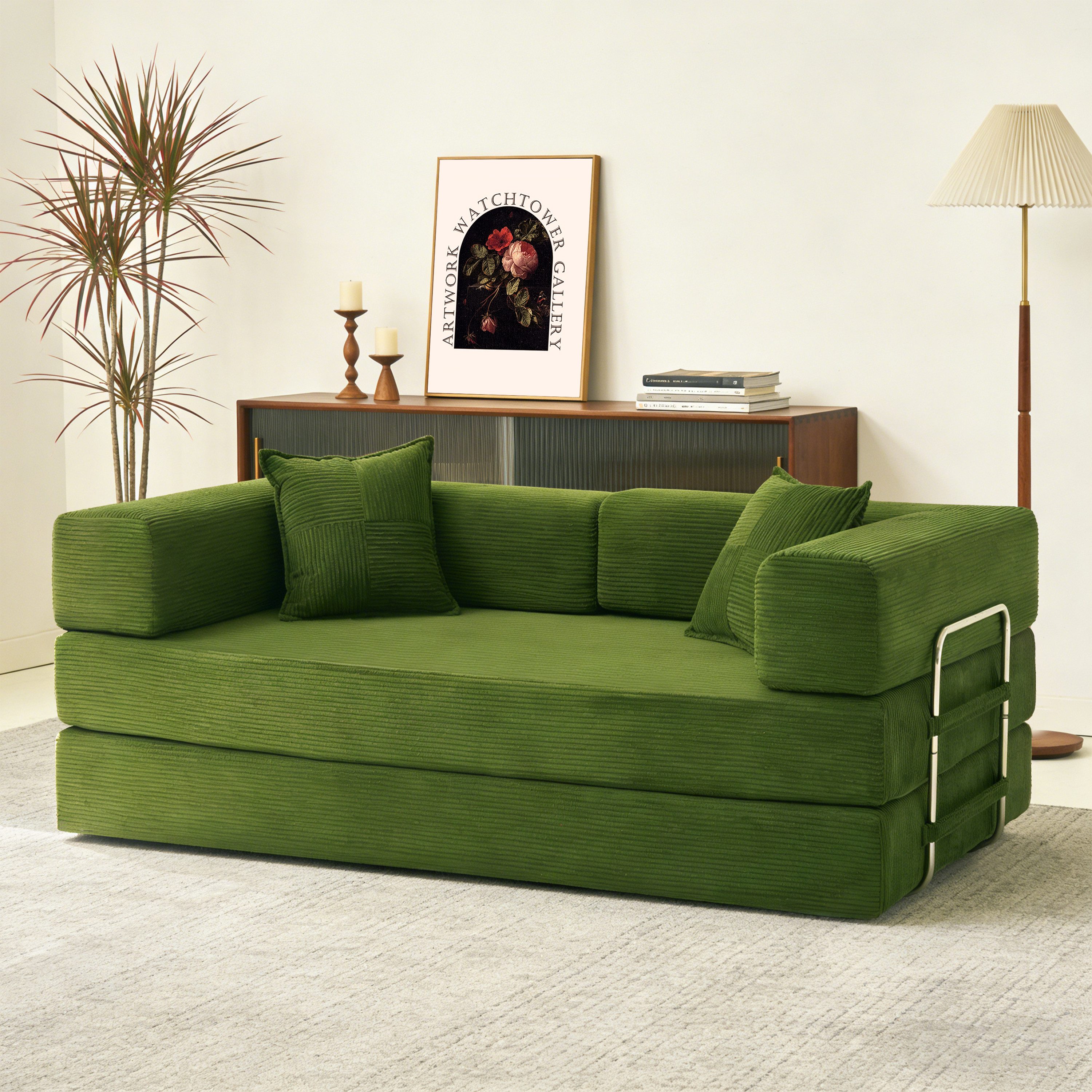 Vipbear Schlafsofa 5-in-1 Schlafsofa Cord, 300kg Belastbarkeit, 1 Teile, 200x100cm, Grün/Orange/Grau/Beige