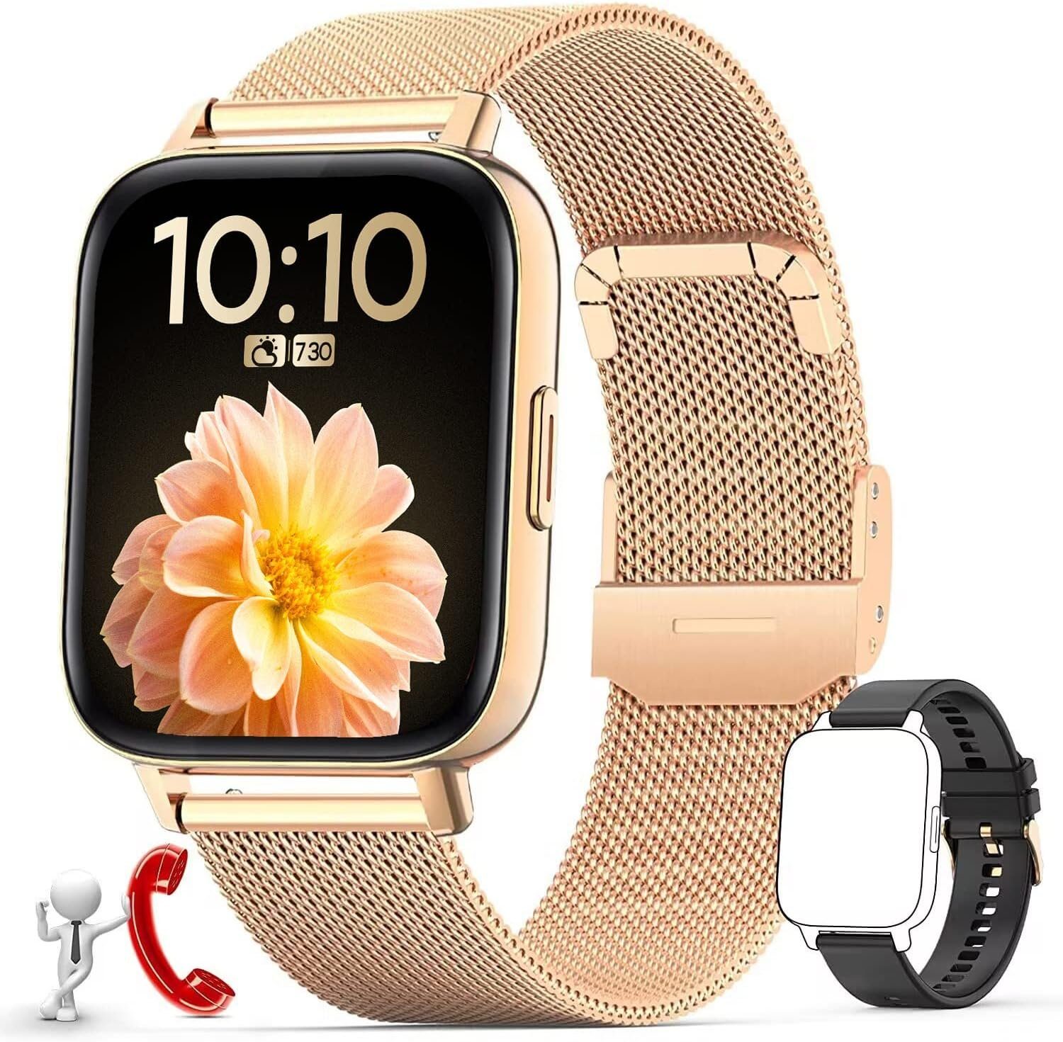 Nemheng Smartwatch (1,69 Zoll, Android iOS), Damen Armbanduhr Bluetooth Anruffunktion Wasserdicht Fitness Tracker