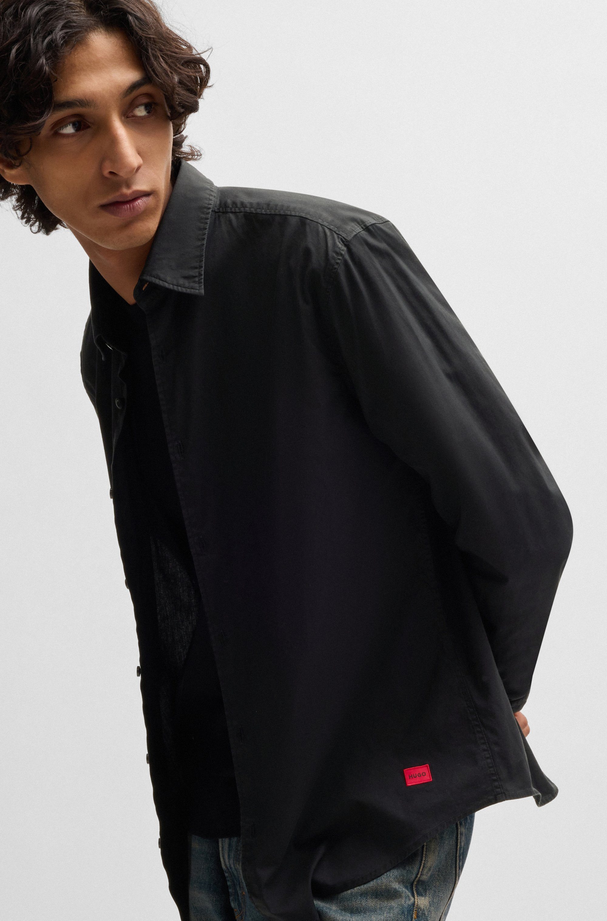 HUGO Langarmhemd Ermo Kentkragen, Slim Fit, Baumwoll-Mix