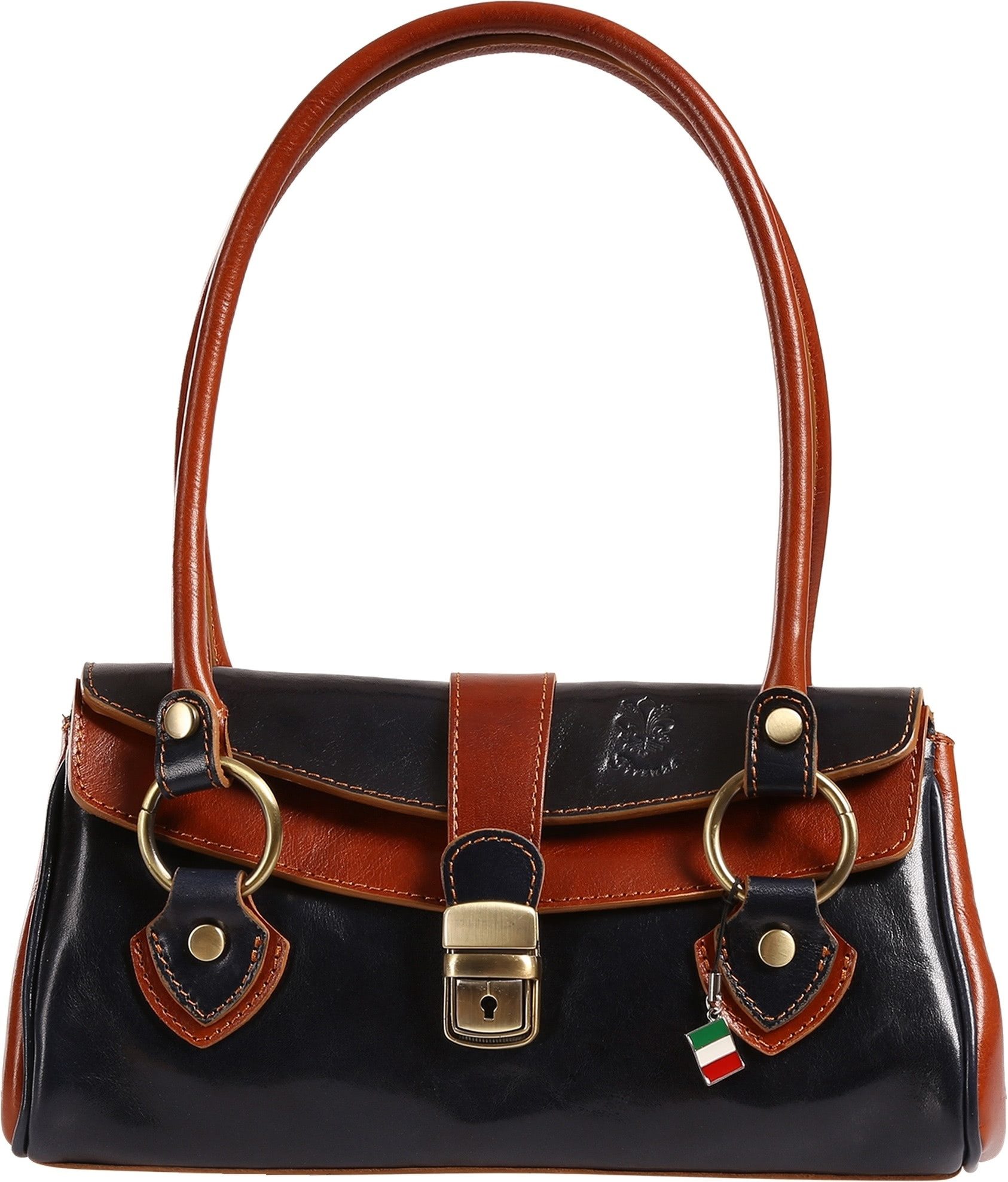 FLORENCE Schultertasche Florence Damen Schultertasche Leder (Schultertasche), Damen Schultertasche Leder, dunkelblau, braun ca. 29cm x ca. 15cm hoch