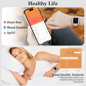 Colesma Smartwatch (1,59 Zoll, Andriod iOS), Anruf und Sprachassistent Fitnessuhr für Damen mit Herzfrequenzmesser