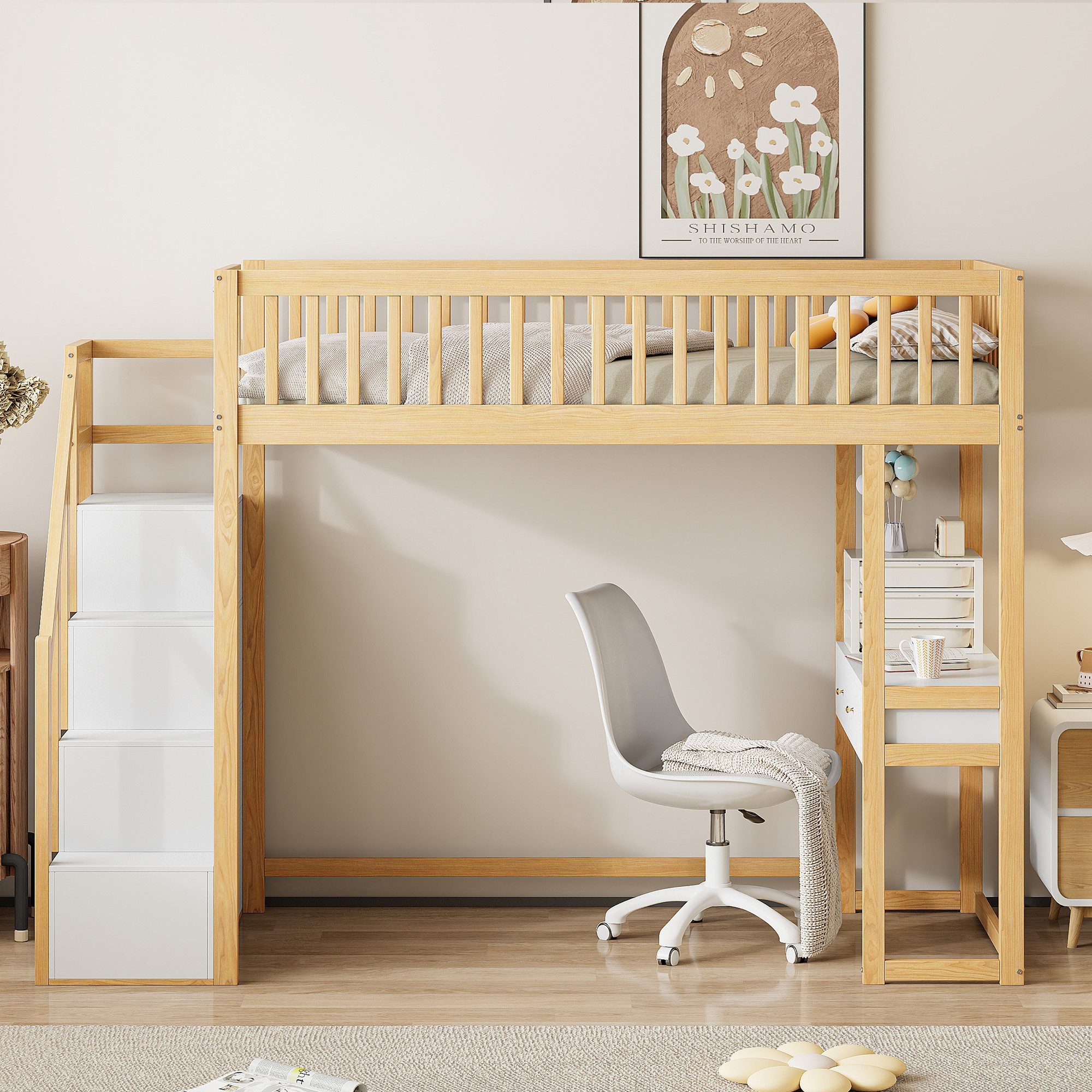 Odikalo Hochbett 90x200 Jugendbett Kinderbett mit Schreibtisch (90x200 Hoch günstig online kaufen
