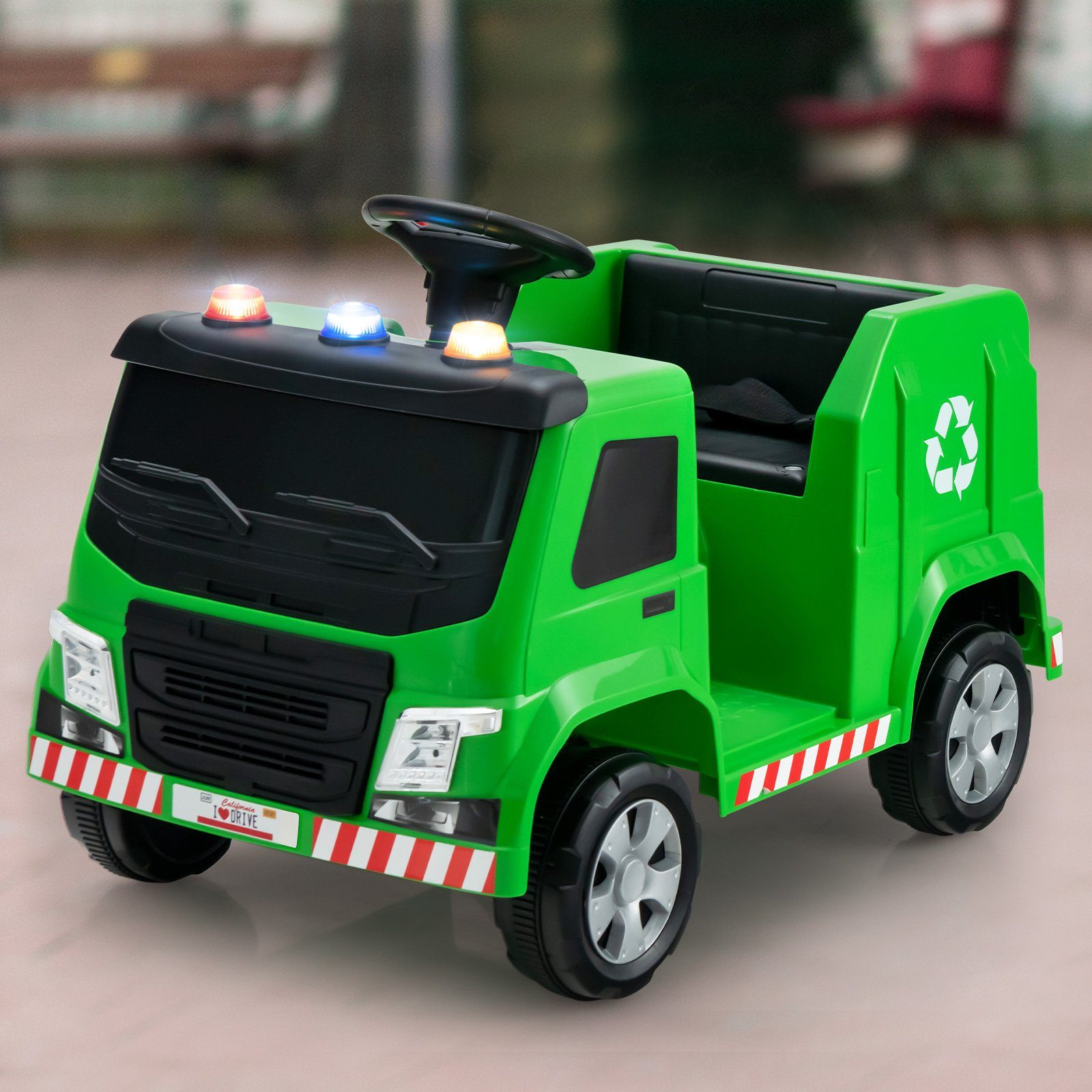 COSTWAY Elektro-Kinderauto 12V Müllwagen, inkl. 6 Zubehör grün