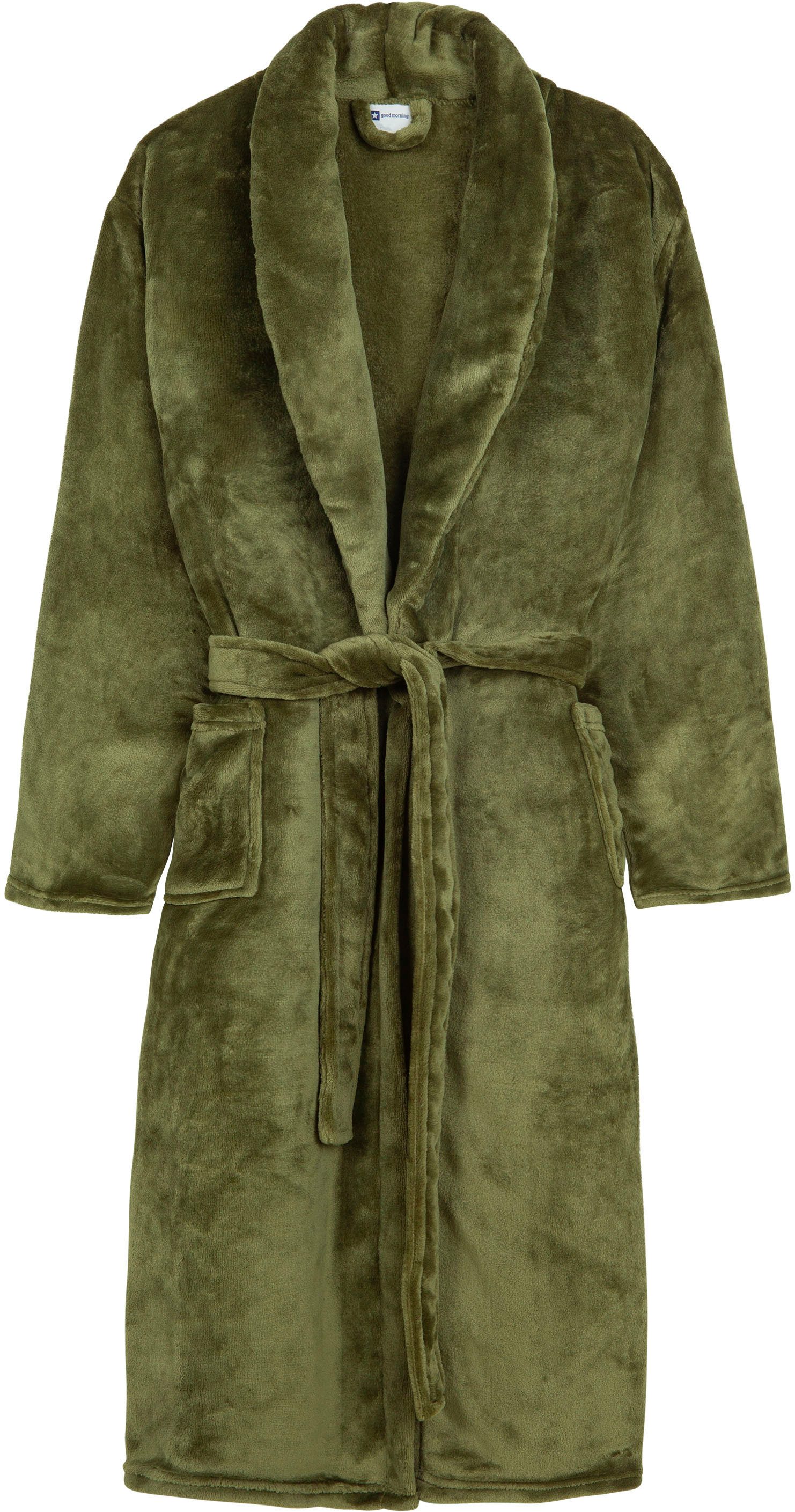 good morning Bademantel Good morning Bathrobe uni, Midilänge, Kunstfaser, Schalkragen, Gürtel, Schalkragen, Gürtel, Taschen, Damen & Herren, Velours, Glanz