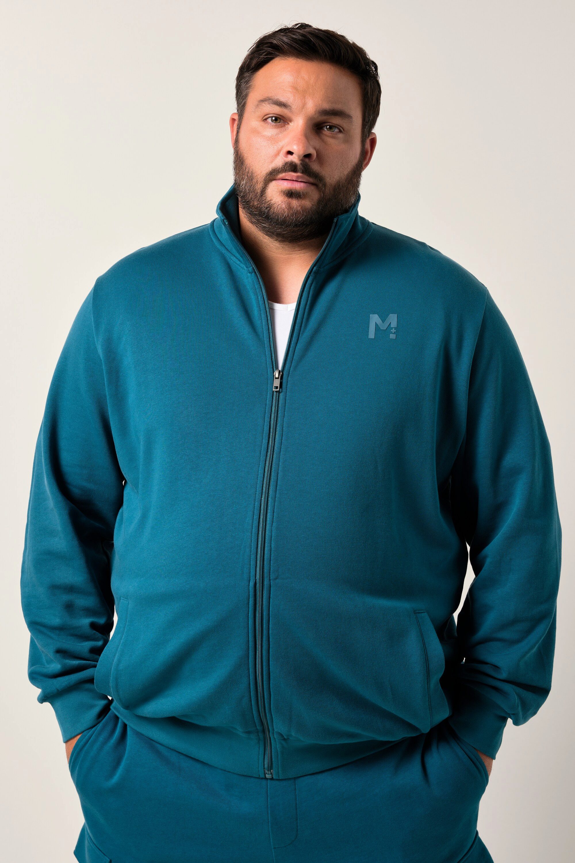 Men Plus Fleecejacke Sweatjacke Basic Stehkragen günstig online kaufen