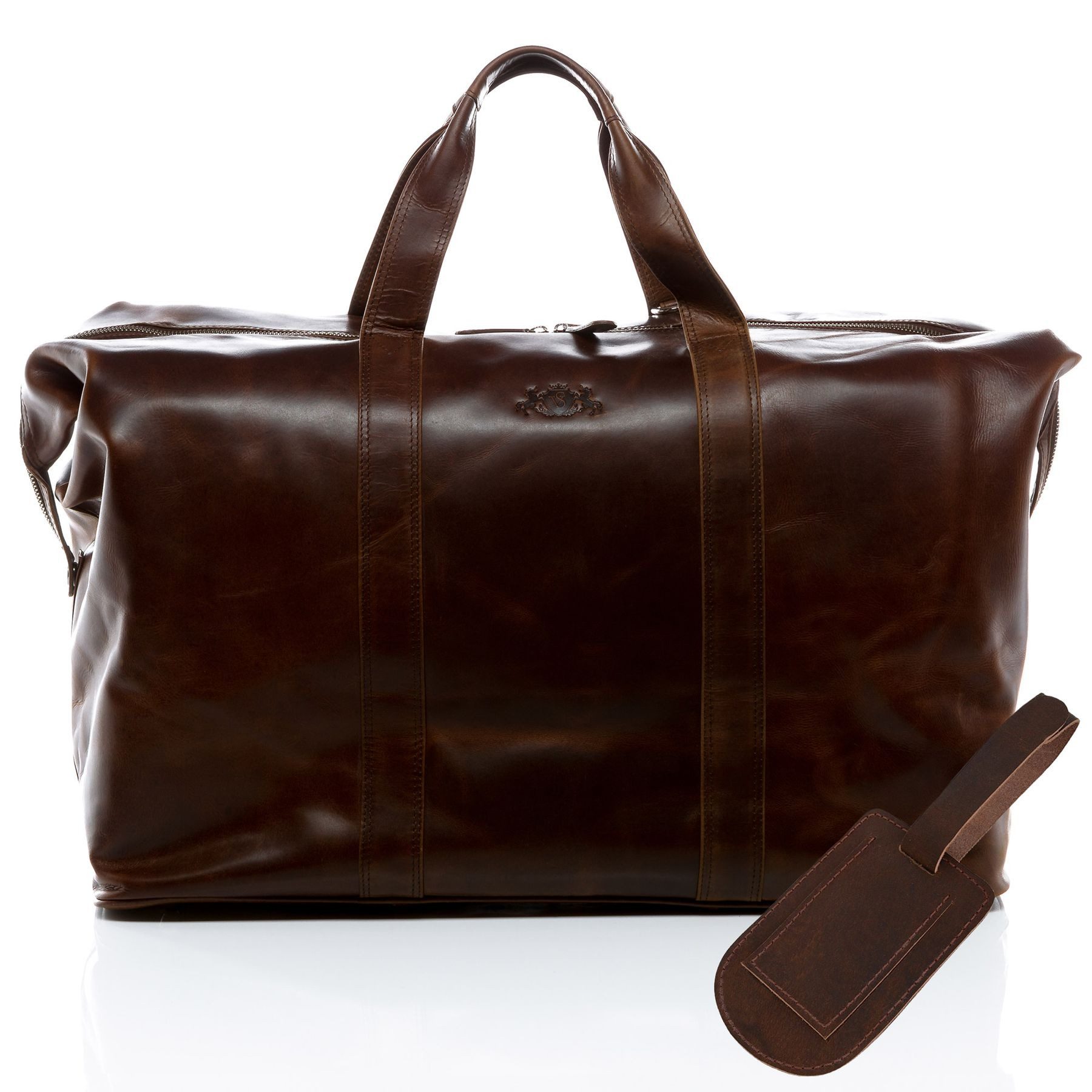 SID & VAIN Umhängetasche Leder Weekender Unisex CHESTER, Echtleder Reisegepäck für Damen & Herren, Sporttasche XL braun-cognac