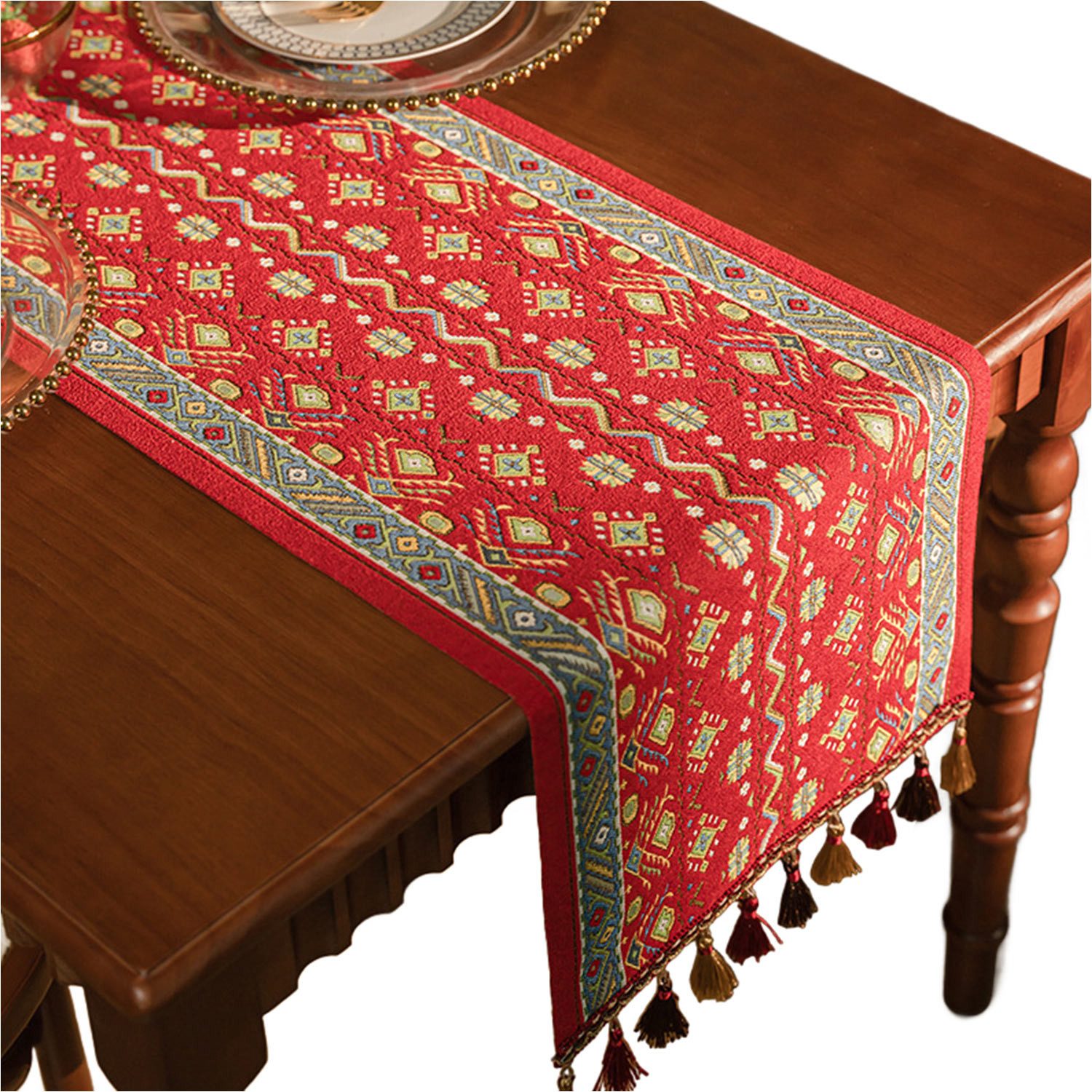 Refttenw Tischläufer Jacquard Tischläufer Mit Quasten günstig online kaufen