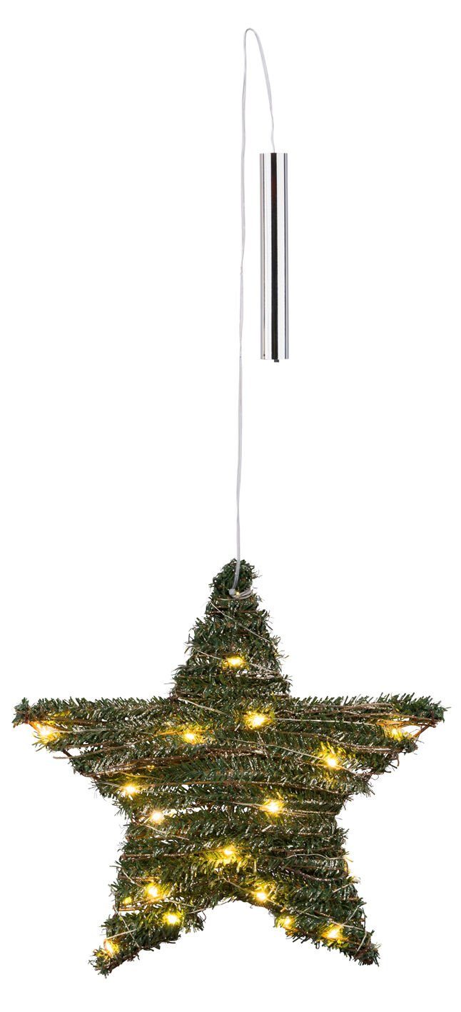 Spetebo Dekostern LED Weihnachtsstern zum Hängen 30 cm - grün, Fenster Deko Stern mit künstlicher Tanne -