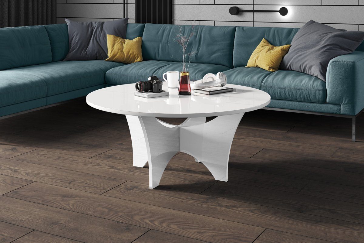 designimpex Couchtisch Design HRA-111 Hochglanz Wohnzimmertisch Rund Tisch 100 cm x 40 cm Weiß Hochglanz | Couchtische