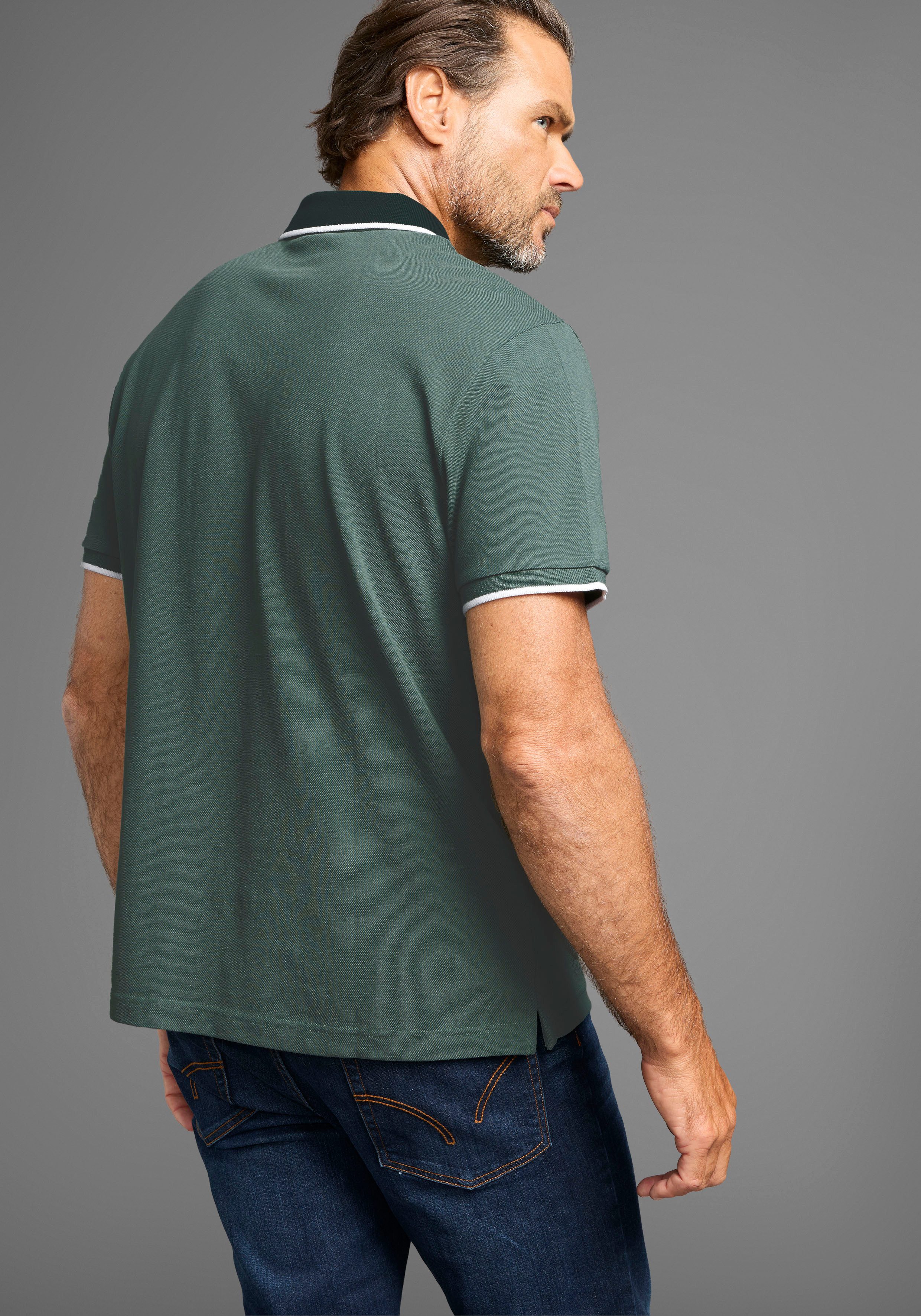 Man's World Poloshirt mit Brustprint, meliertes Material günstig online kaufen