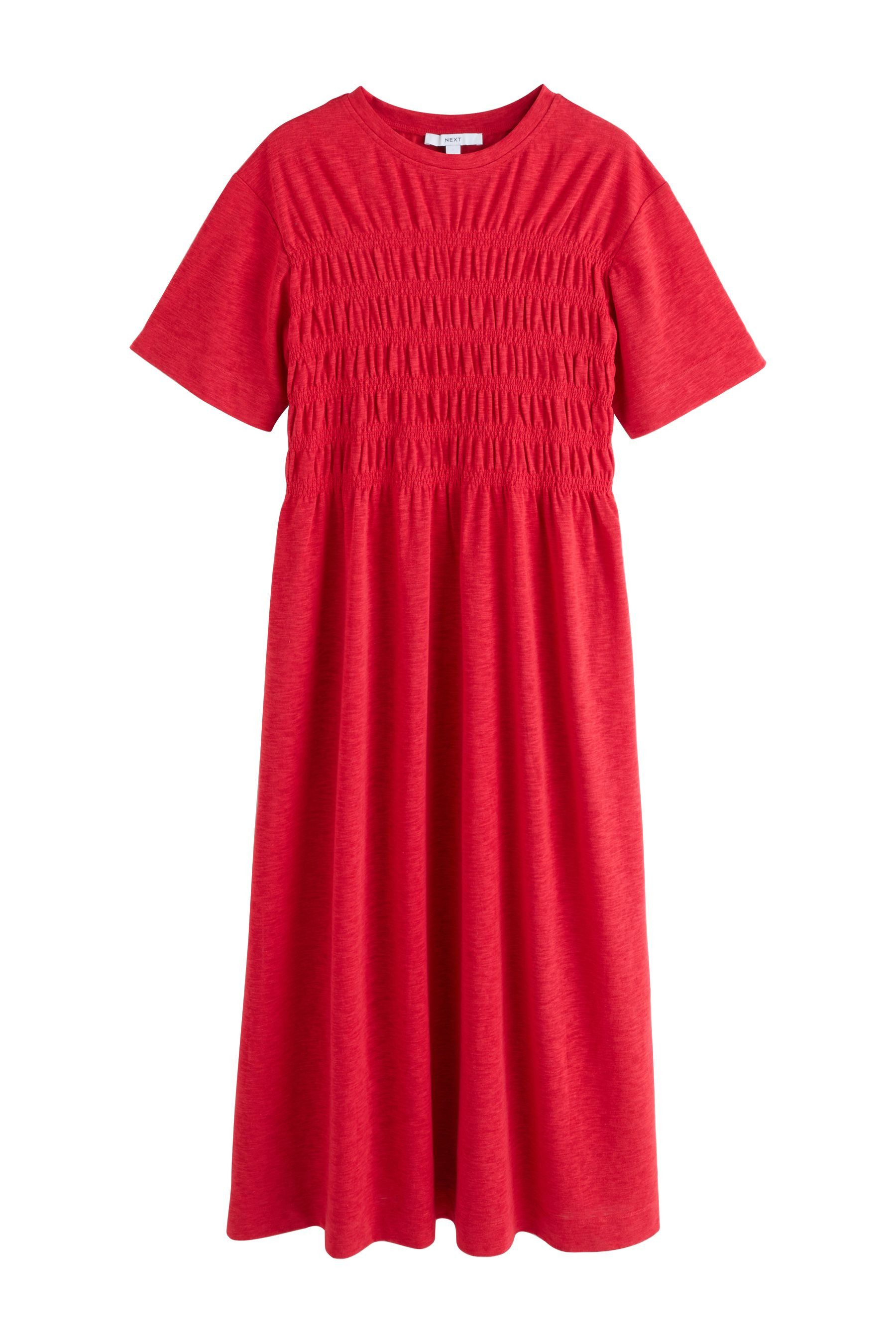 Next Midikleid Gerafftes T-Shirt-Midikleid mit kurzen Ärmeln (1-tlg)