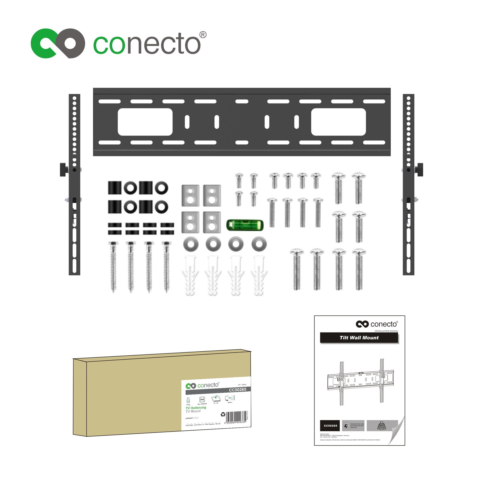 LED conecto für & LCD 65 (bis TV-Wandhalterung, Monitor Wandhalter neigbar) Zoll, Fernseher TV