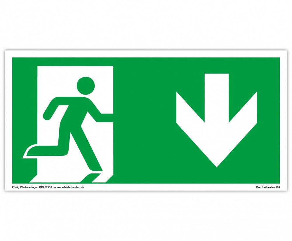 Thumbnail - König Werbeanlagen Hinweisschild NOTAUSGANG nach unten, extra langnachl., PVC selbstkl., gemäß ASR A1.3