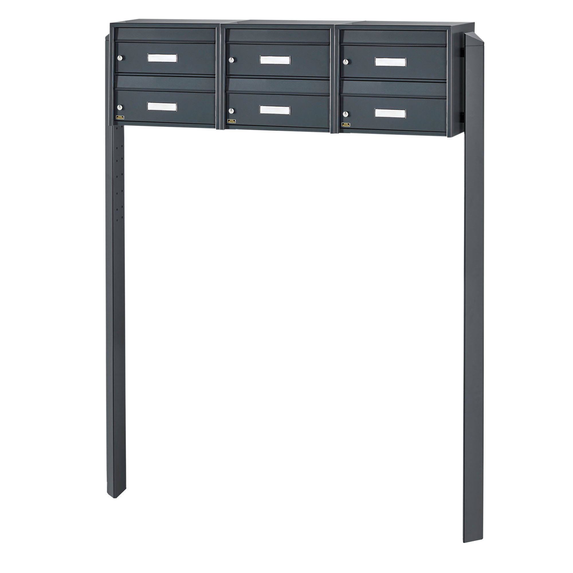 Burg Wächter Briefkastenanlage 6 Parteien anthrazit Briefkästen freistehend mit Standfuß