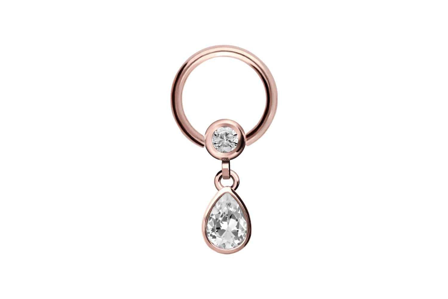 PIERCINGLINE Nasenpiercing Chirurgenstahl Klemmkugelring KRISTALLTROPFEN (Klemm-Ringe, 1-tlg)