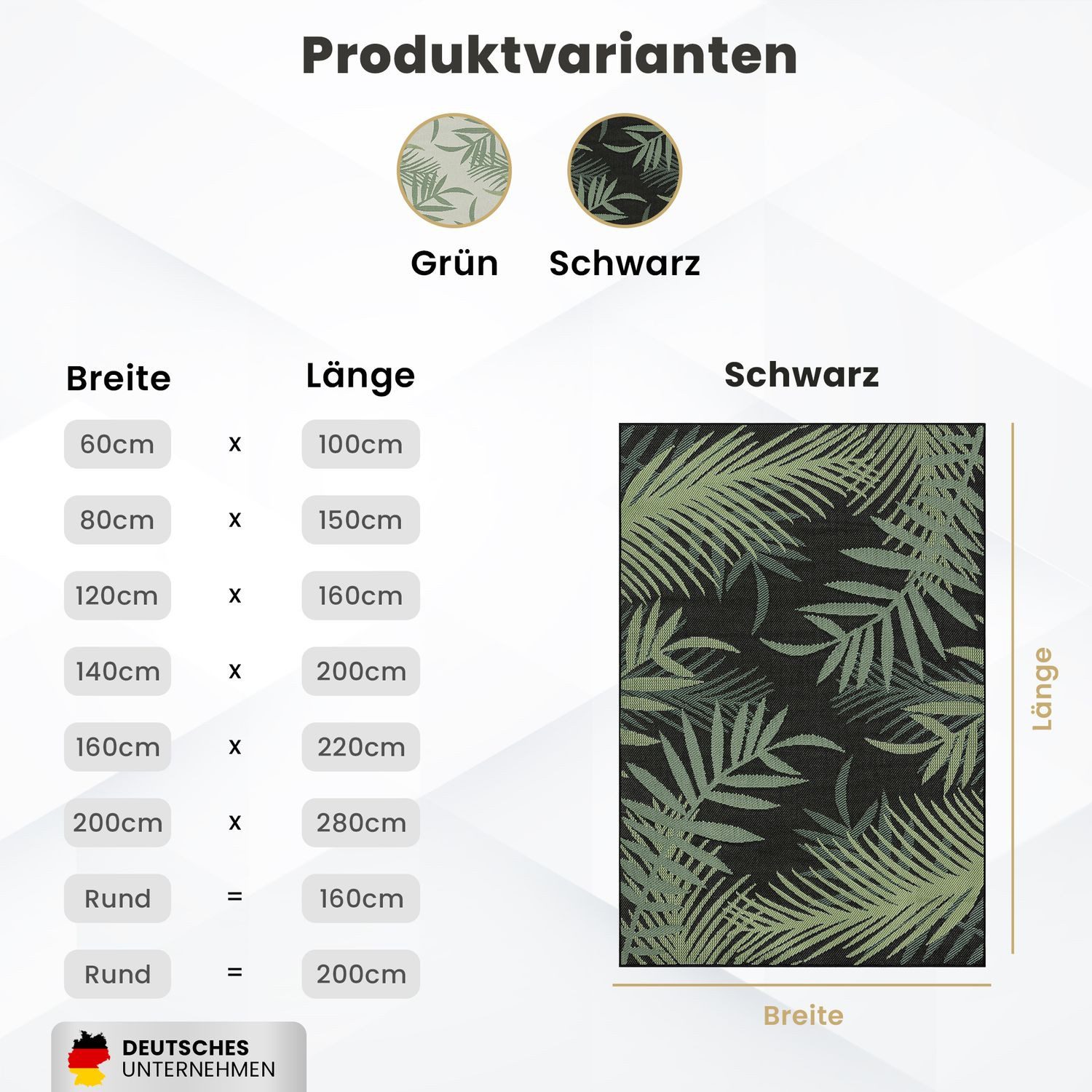 Vimoda Outdoorteppich Teppich wasserresistent In- und Outdoor Kurzflor Palmen Muster, Rund, Höhe: 4.5 mm, Outdoorteppich Grün & Schwarz für Terrasse Balko schnell trocknend