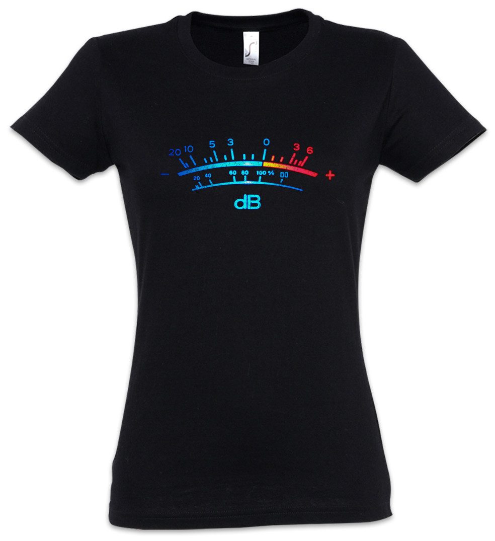 Urban Backwoods Print-Shirt DB Meter II Damen T-Shirt Decibel Music Bass Retro Radio Cassette VU (1-tlg) Tape Record Schallplatte Amplifier
