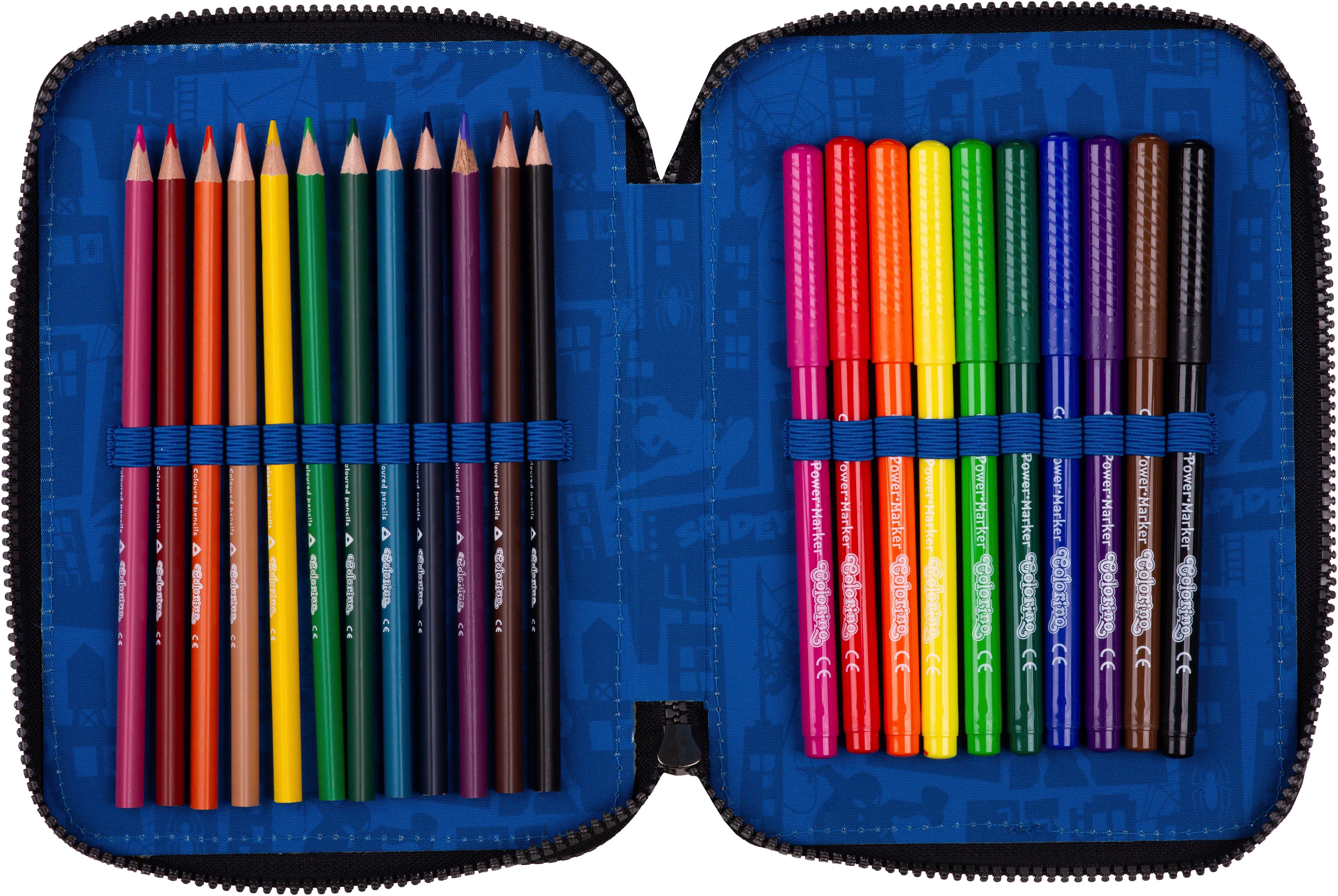 CoolPack Federmäppchen Etui XL, Marvel, Spider Man, mit 2 Reißverschlüssen, befüllt