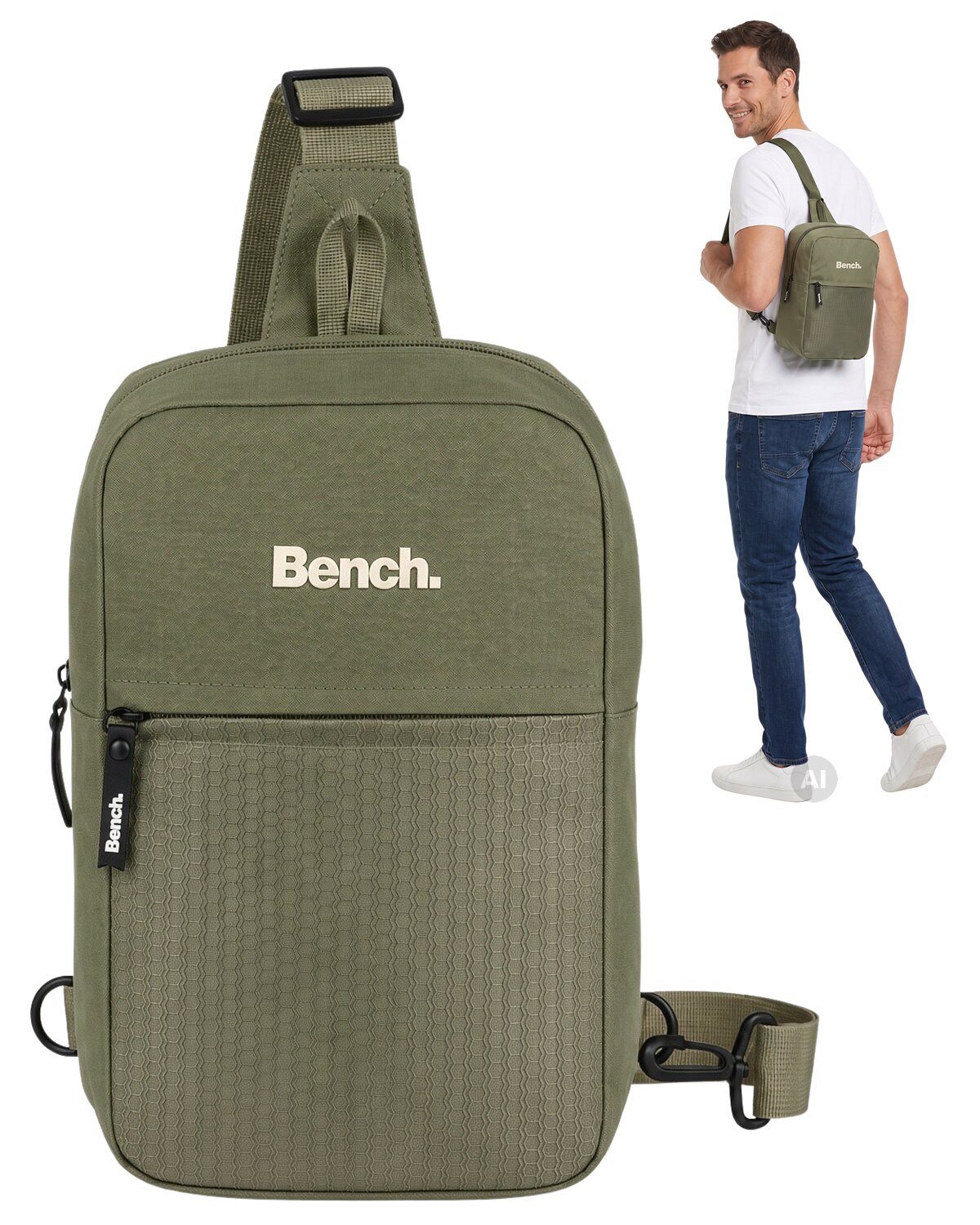 Bench. Rucksack Eingurt Freizeitrucksack Crossbody Tasche Sport, Fahrradrucksack Wandern Damen Herren Bike Sling Bag 64206 + Etui