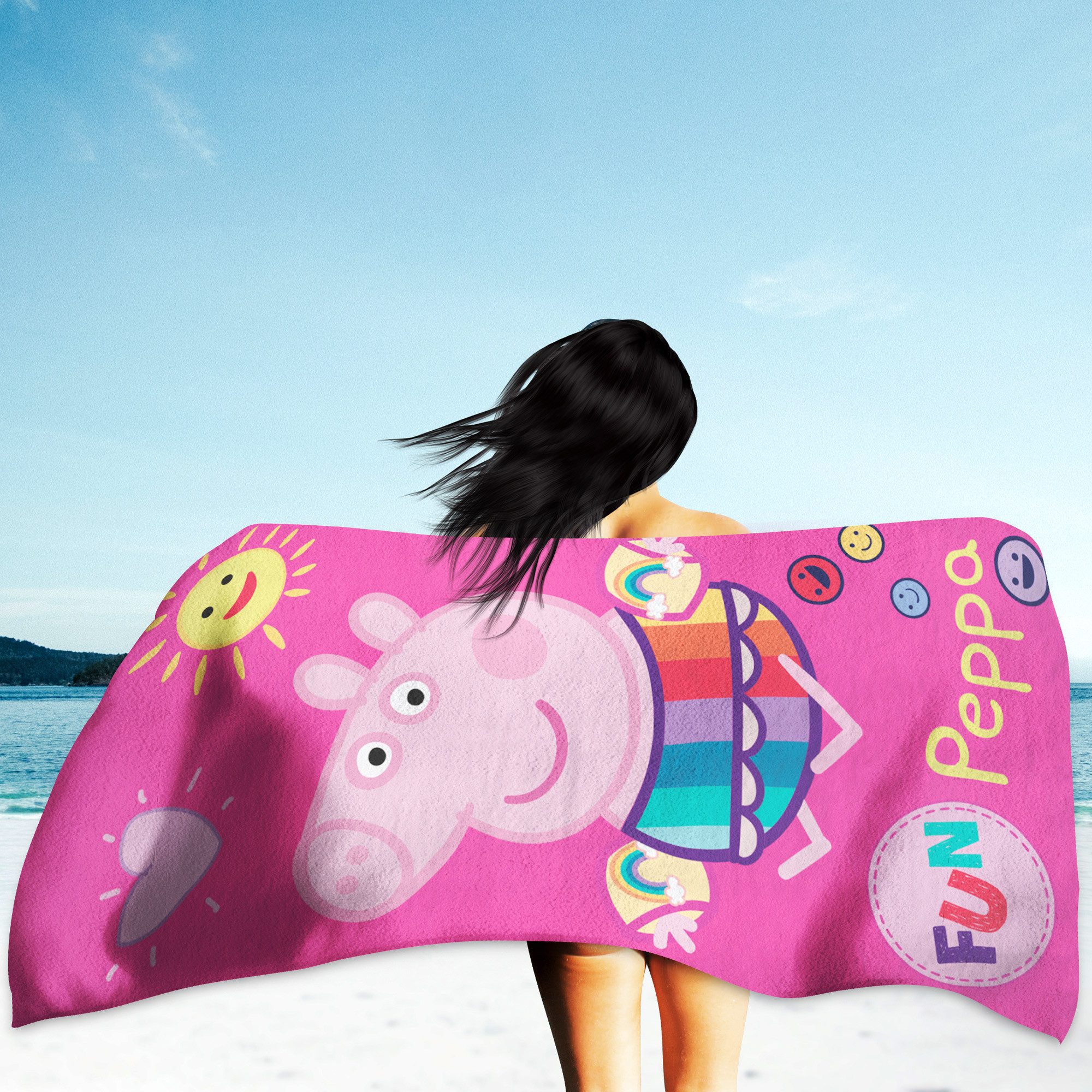 BERONAGE Strandtücher Peppa Wutz Pig Badetuch Beach Fun 60x120 cm, 100% Baumwolle (1-St), Frottee in Velours-Qualität