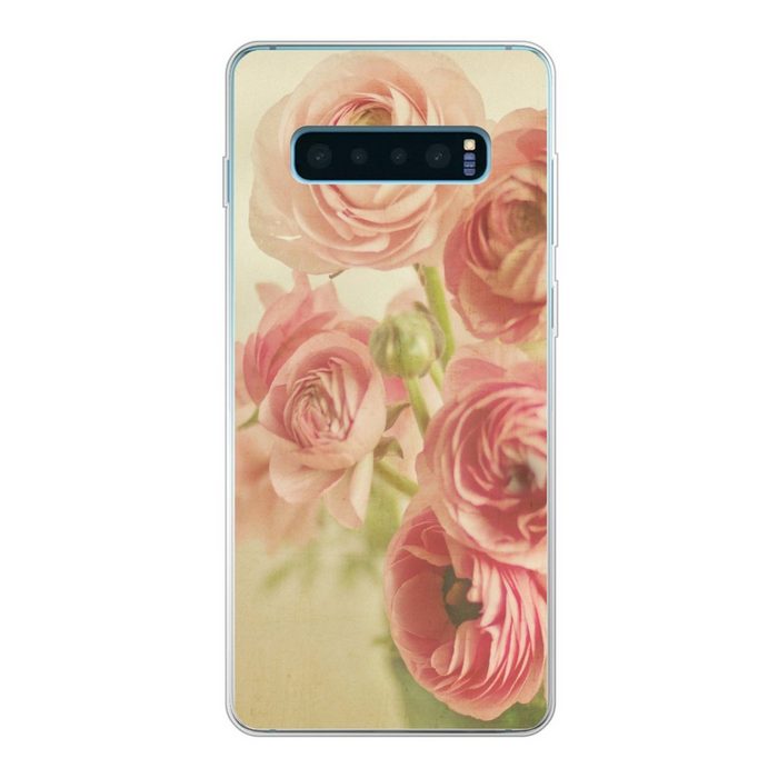 MuchoWow Handyhülle Unscharfes Bild von rosa Butterblumen Phone Case Handyhülle Samsung Galaxy S10+ Silikon Schutzhülle FN11484
