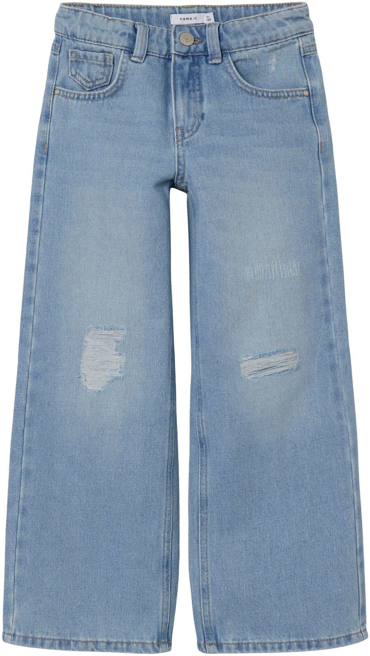Name It 5-Pocket-Jeans NKFROSE für Mädchen mit Destroyed-Effekt und hohem Bund normal, Denim, Abriebeffekte, Reißverschluss – Bild 3 von 5