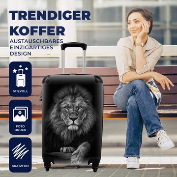 MuchoWow Handgepäckkoffer Löwe - Tiere - Schwarz - Weiß, 4 Rollen, Reisetasche mit rollen, Handgepäck für Ferien, Trolley, Reisekoffer