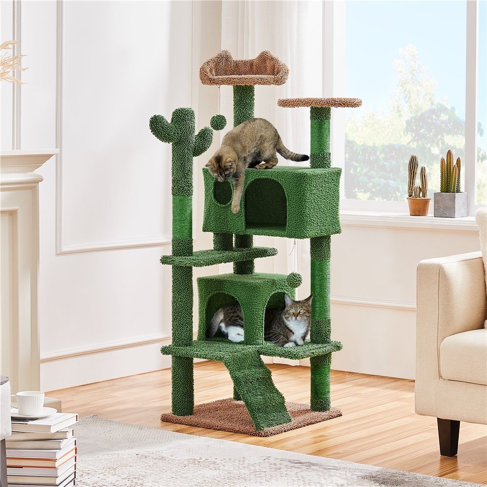 Yaheetech Kratzbaum 138 cm (H), Moderner Katzenbaum Katzenkratzbaum in Kaktus-Form, 2 Katzenhöhle