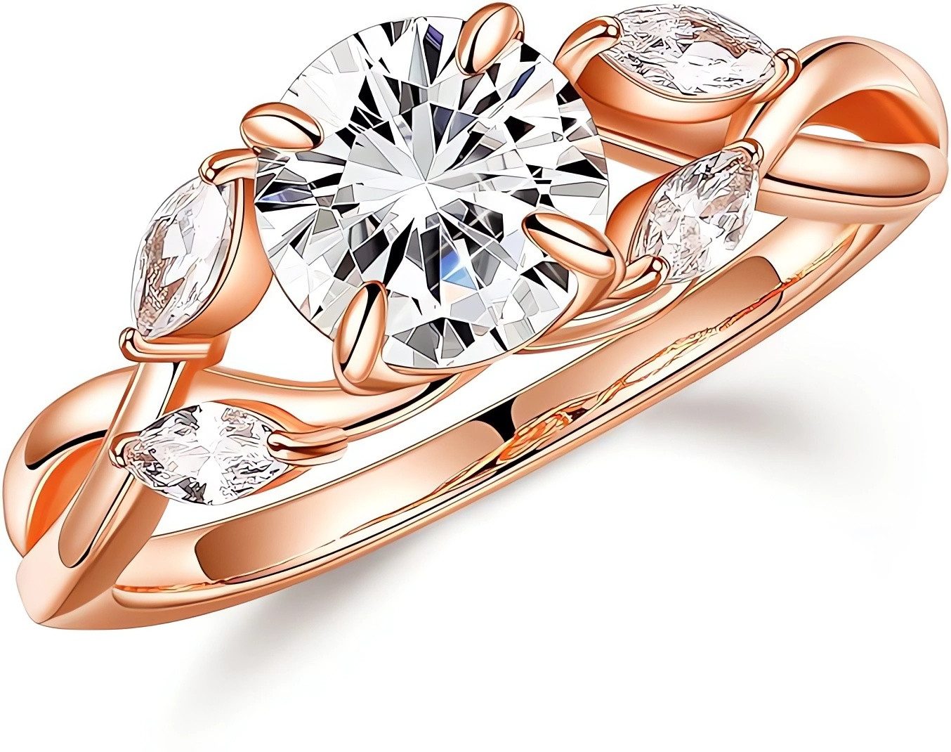 Jumpeak Diamantring Verlobungsring Damen,Statement Ring,Eheringe Gold,Geschenk Freundin, Ring Rosegold,1,2 ct runder Diamant,E,VVS2,3EX,Krallenfassung,Weißgold