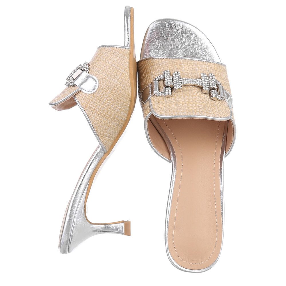 Ital-Design Elegante Peeptoe-Pantoletten mit Absatz für Damen Pantolette (89930054) Pfennig-/Stilettoabsatz Sandalen & Sandaletten in Beige
